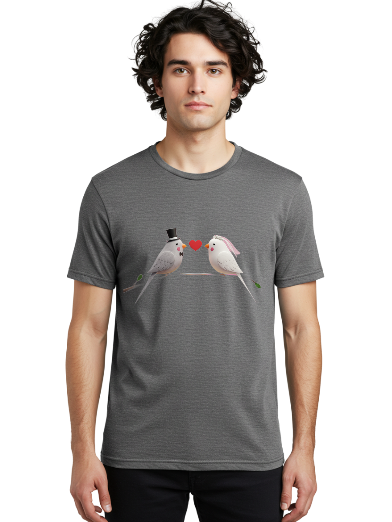 Birds-In-Love Men'S Graphic Tee, 100% Cotton, Comfortable Casual Summer Wear, Machine Washable, Paper Birds, Origami Art, Cute Couple, Wedding Theme, Love Heart, Wedding Decorations, Romantic Ambiance, Handmade Crafts, Valentines Day Gift Baa162