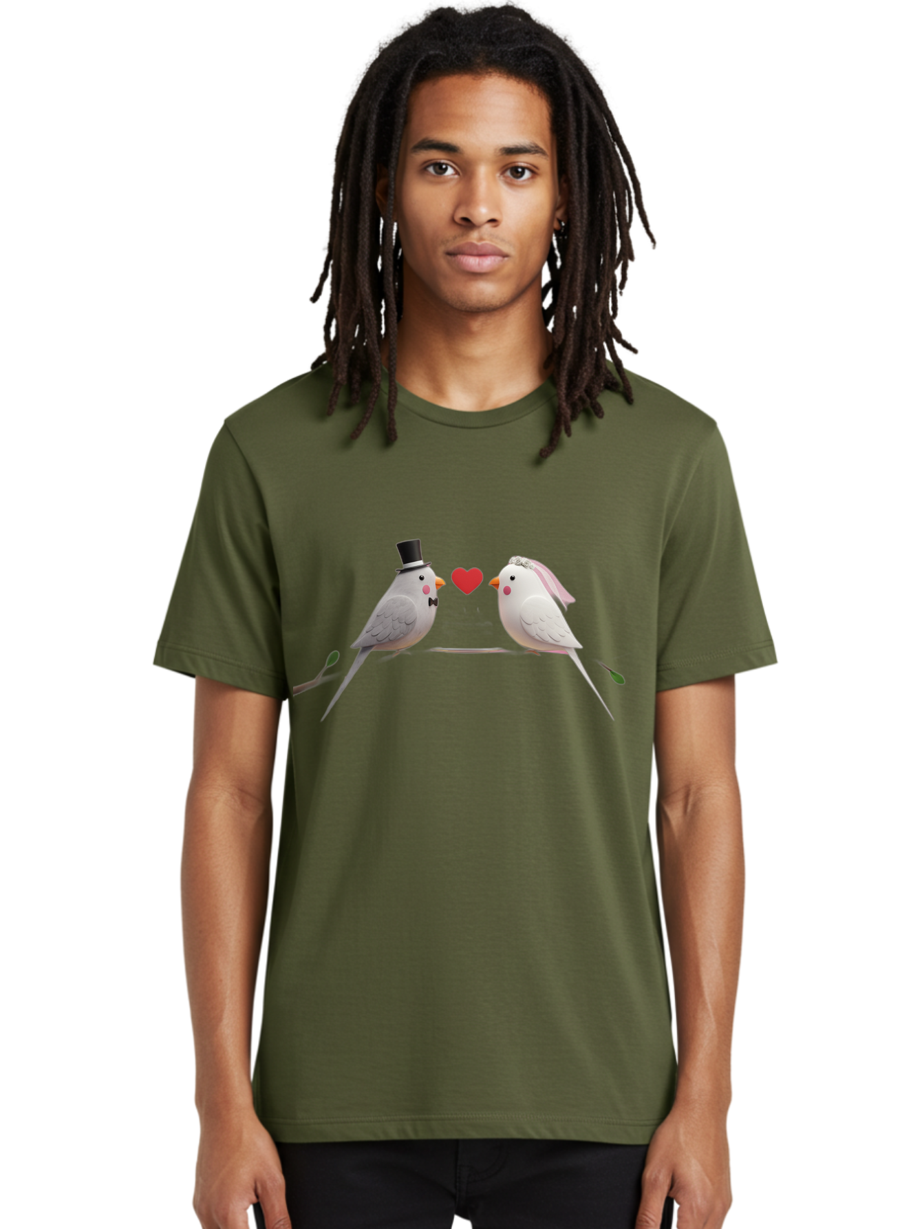 Birds-In-Love Men'S Graphic Tee, 100% Cotton, Comfortable Casual Summer Wear, Machine Washable, Paper Birds, Origami Art, Cute Couple, Wedding Theme, Love Heart, Wedding Decorations, Romantic Ambiance, Handmade Crafts, Valentines Day Gift Baa162