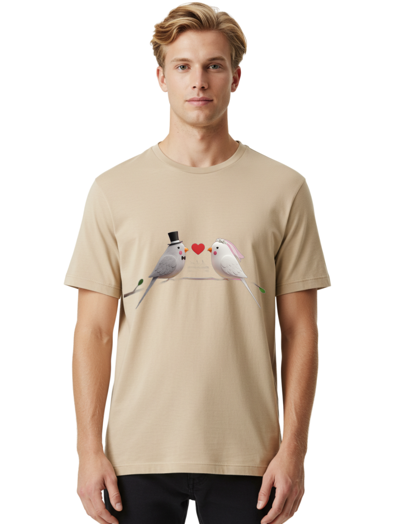 Birds-In-Love Men'S Graphic Tee, 100% Cotton, Comfortable Casual Summer Wear, Machine Washable, Paper Birds, Origami Art, Cute Couple, Wedding Theme, Love Heart, Wedding Decorations, Romantic Ambiance, Handmade Crafts, Valentines Day Gift Baa162