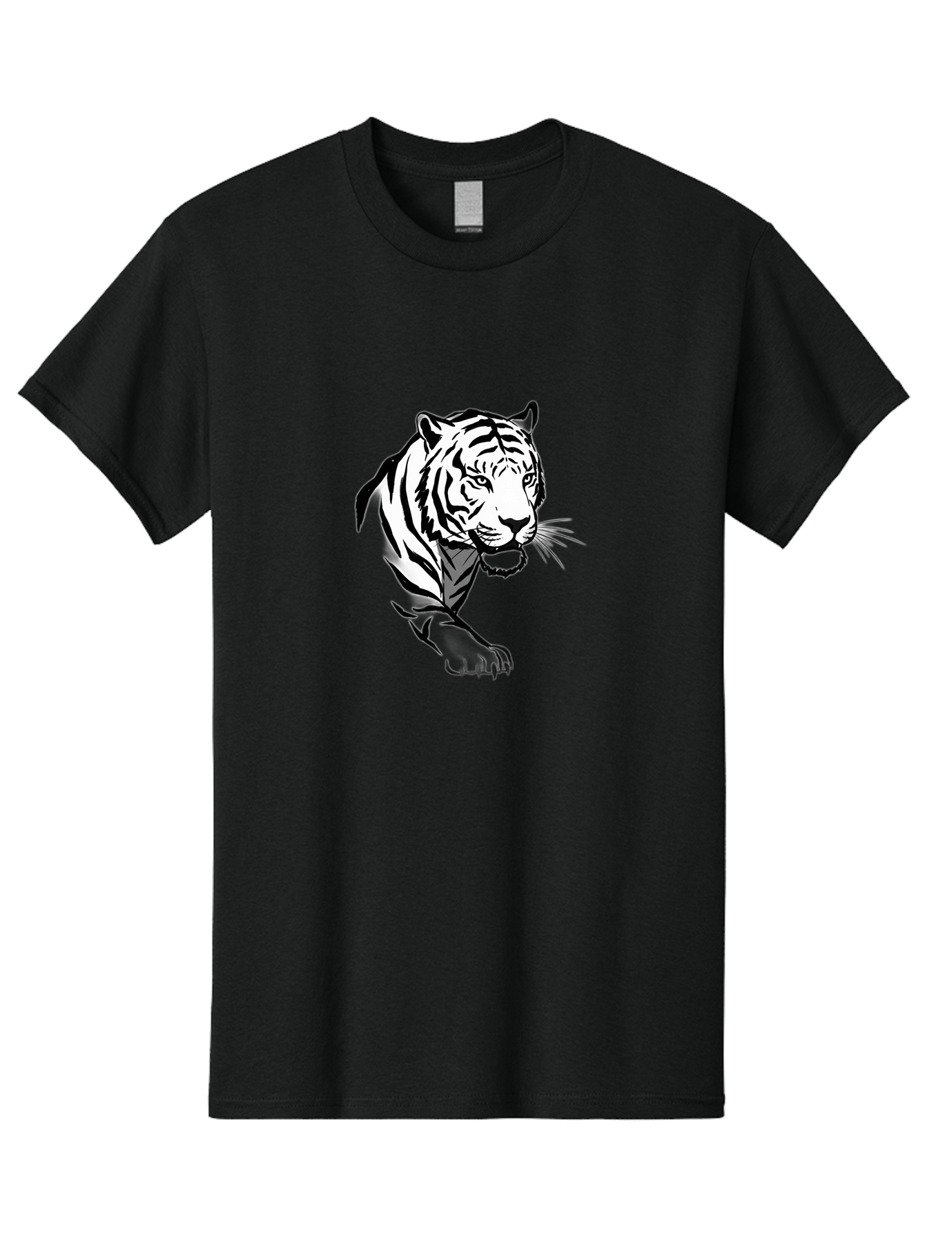 Black-And-White-Tiger Men'S Graphic Tee, 100% Cotton, Comfortable Casual Summer Wear, Machine Washable, Black And White Tiger, Tiger Head, Animal Graphics, Wildlife Art, Tiger Illustration, Bold Stripes, Fierce Expression, Cartoon Style Baa163