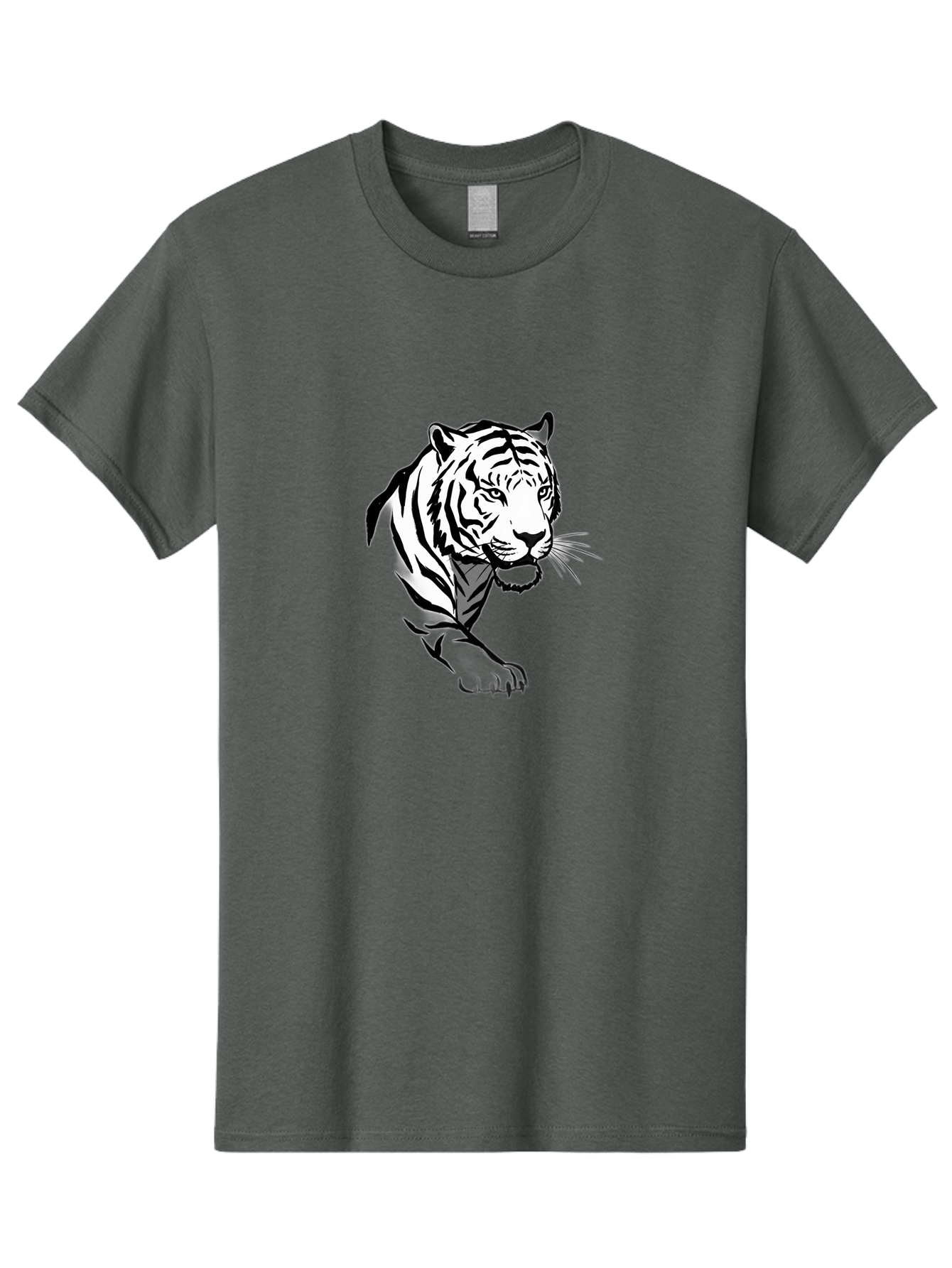 Black-And-White-Tiger Men'S Graphic Tee, 100% Cotton, Comfortable Casual Summer Wear, Machine Washable, Black And White Tiger, Tiger Head, Animal Graphics, Wildlife Art, Tiger Illustration, Bold Stripes, Fierce Expression, Cartoon Style Baa163
