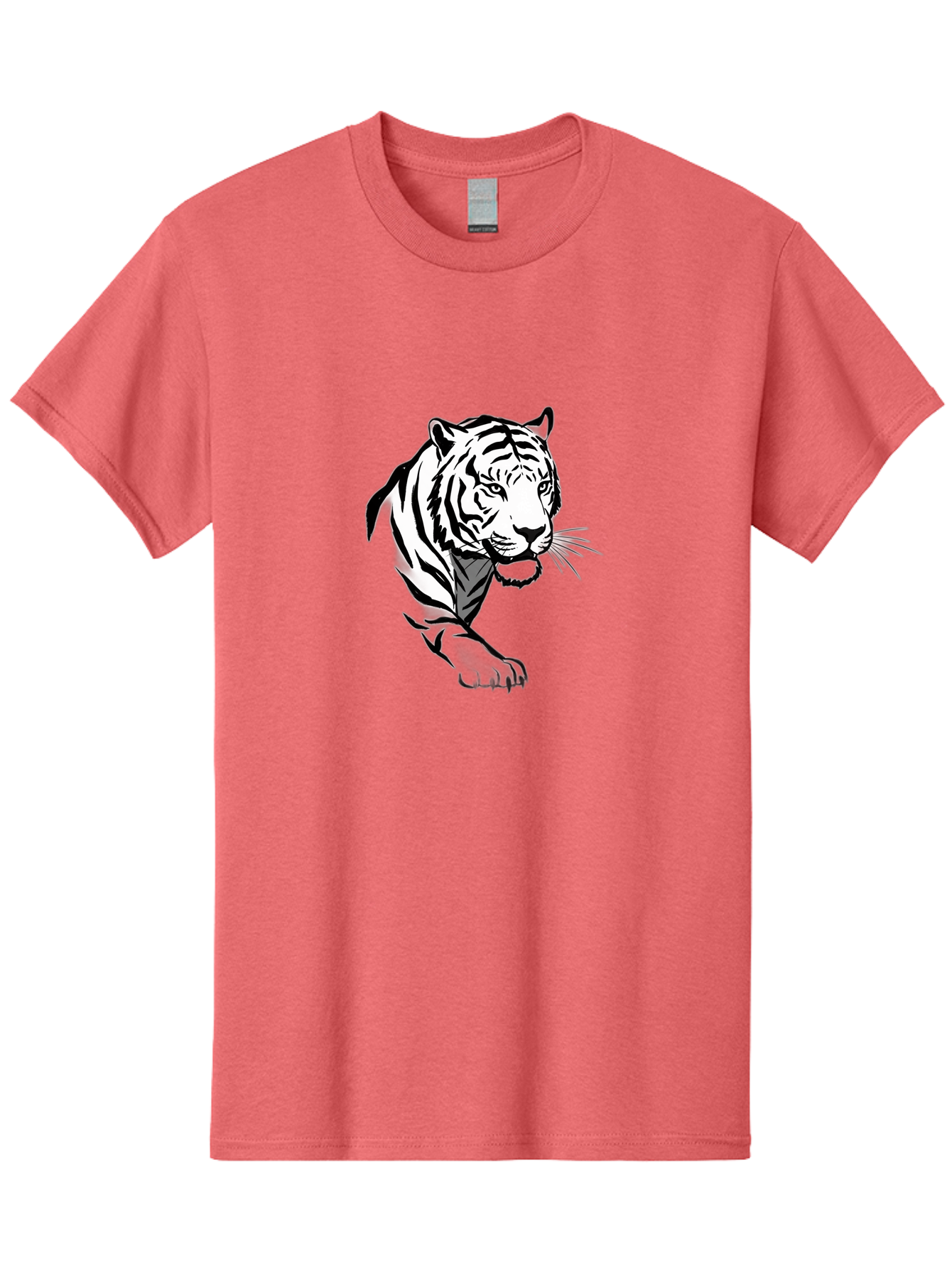 Black-And-White-Tiger Men'S Graphic Tee, 100% Cotton, Comfortable Casual Summer Wear, Machine Washable, Black And White Tiger, Tiger Head, Animal Graphics, Wildlife Art, Tiger Illustration, Bold Stripes, Fierce Expression, Cartoon Style Baa163