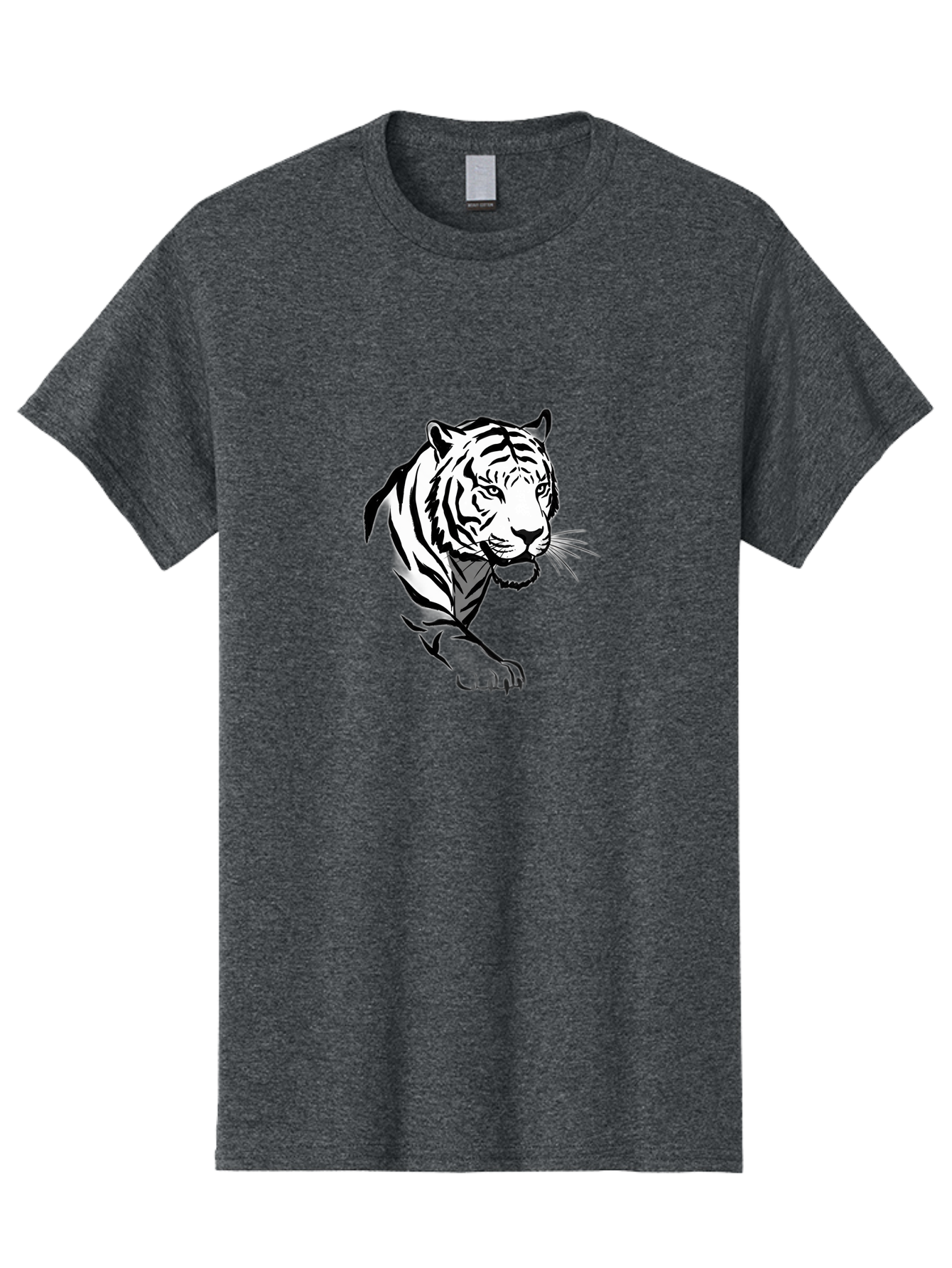 Black-And-White-Tiger Men'S Graphic Tee, 100% Cotton, Comfortable Casual Summer Wear, Machine Washable, Black And White Tiger, Tiger Head, Animal Graphics, Wildlife Art, Tiger Illustration, Bold Stripes, Fierce Expression, Cartoon Style Baa163
