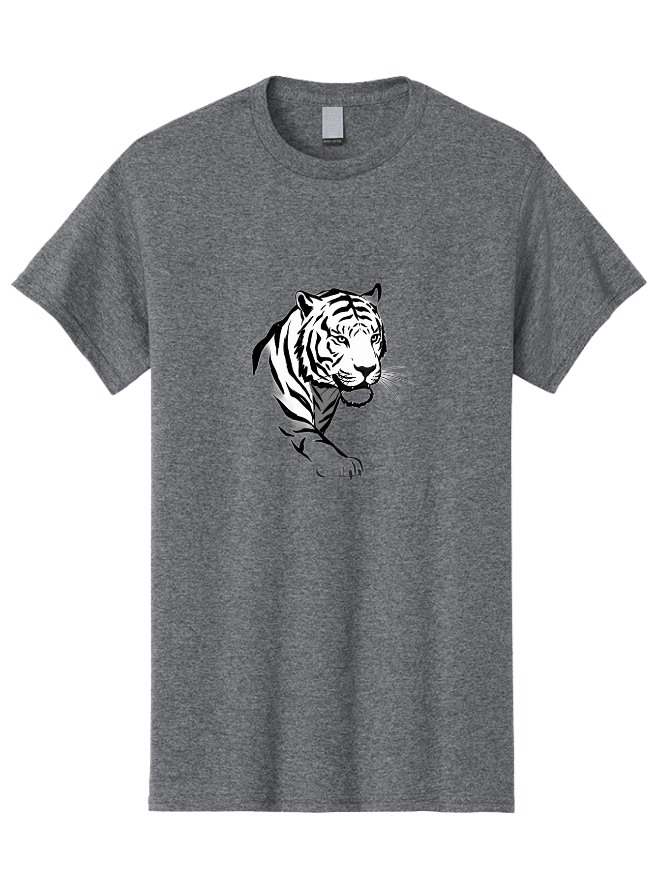 Black-And-White-Tiger Men'S Graphic Tee, 100% Cotton, Comfortable Casual Summer Wear, Machine Washable, Black And White Tiger, Tiger Head, Animal Graphics, Wildlife Art, Tiger Illustration, Bold Stripes, Fierce Expression, Cartoon Style Baa163