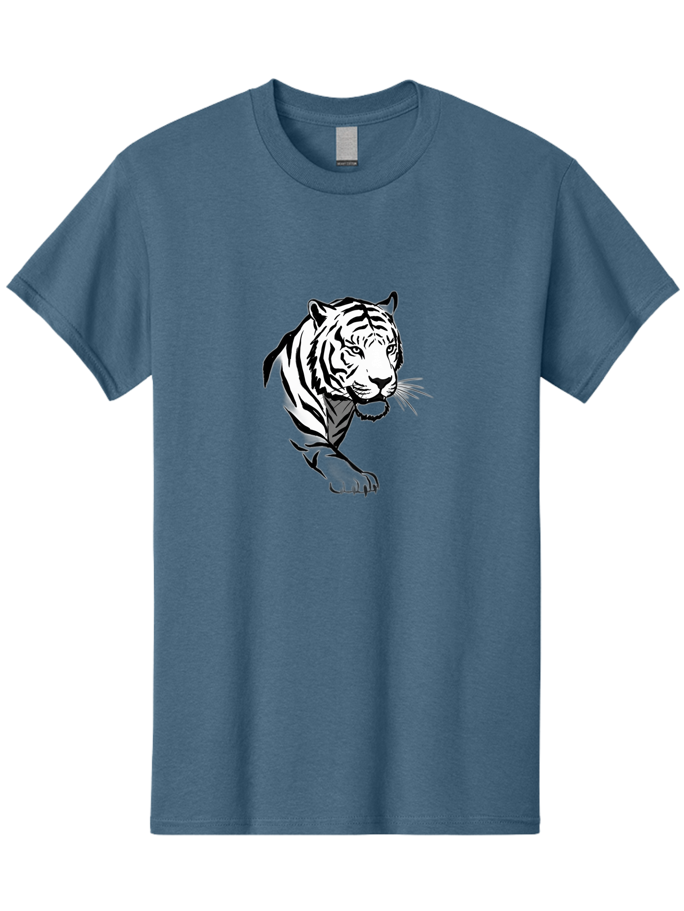 Black-And-White-Tiger Men'S Graphic Tee, 100% Cotton, Comfortable Casual Summer Wear, Machine Washable, Black And White Tiger, Tiger Head, Animal Graphics, Wildlife Art, Tiger Illustration, Bold Stripes, Fierce Expression, Cartoon Style Baa163