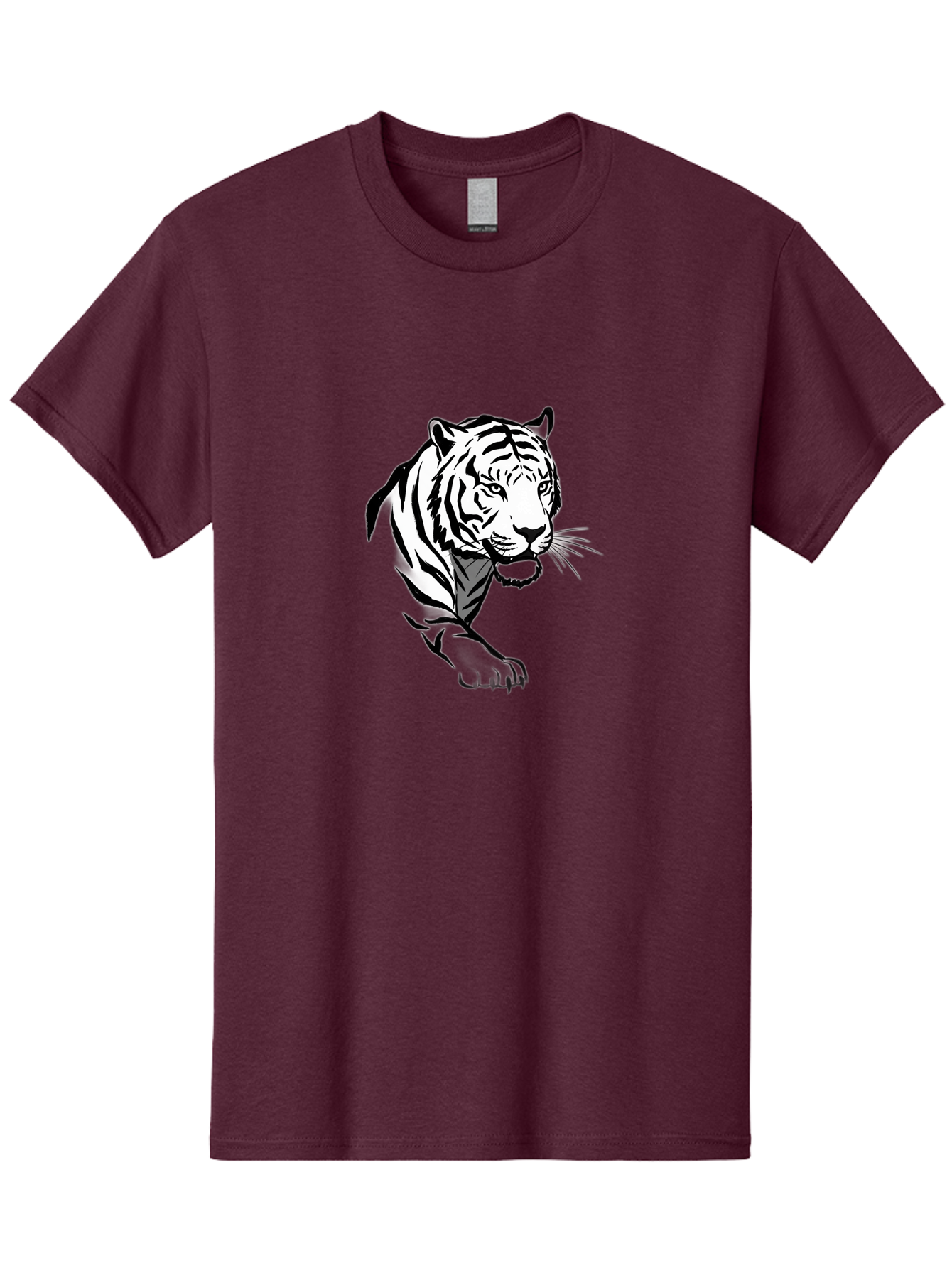 Black-And-White-Tiger Men'S Graphic Tee, 100% Cotton, Comfortable Casual Summer Wear, Machine Washable, Black And White Tiger, Tiger Head, Animal Graphics, Wildlife Art, Tiger Illustration, Bold Stripes, Fierce Expression, Cartoon Style Baa163
