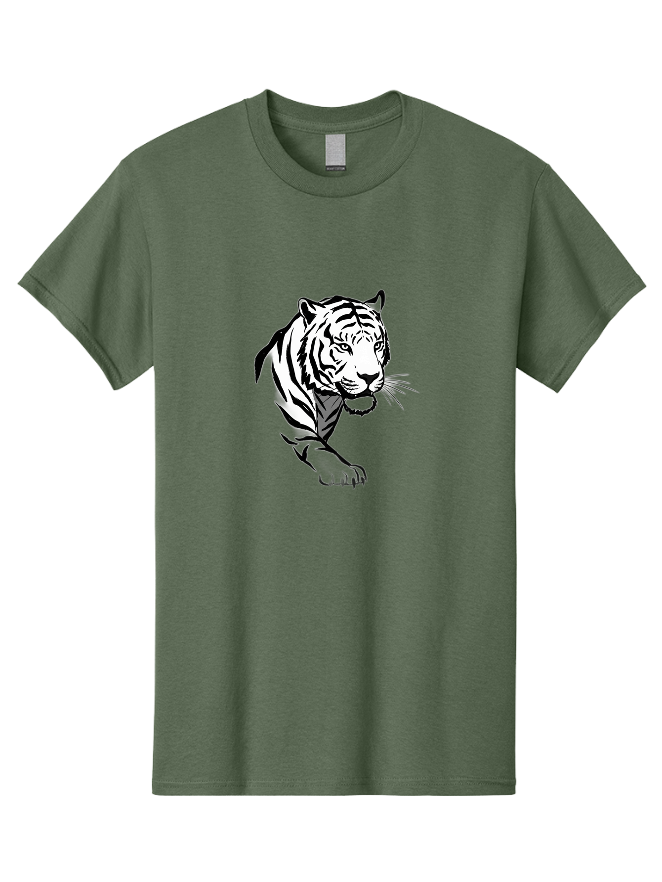 Black-And-White-Tiger Men'S Graphic Tee, 100% Cotton, Comfortable Casual Summer Wear, Machine Washable, Black And White Tiger, Tiger Head, Animal Graphics, Wildlife Art, Tiger Illustration, Bold Stripes, Fierce Expression, Cartoon Style Baa163