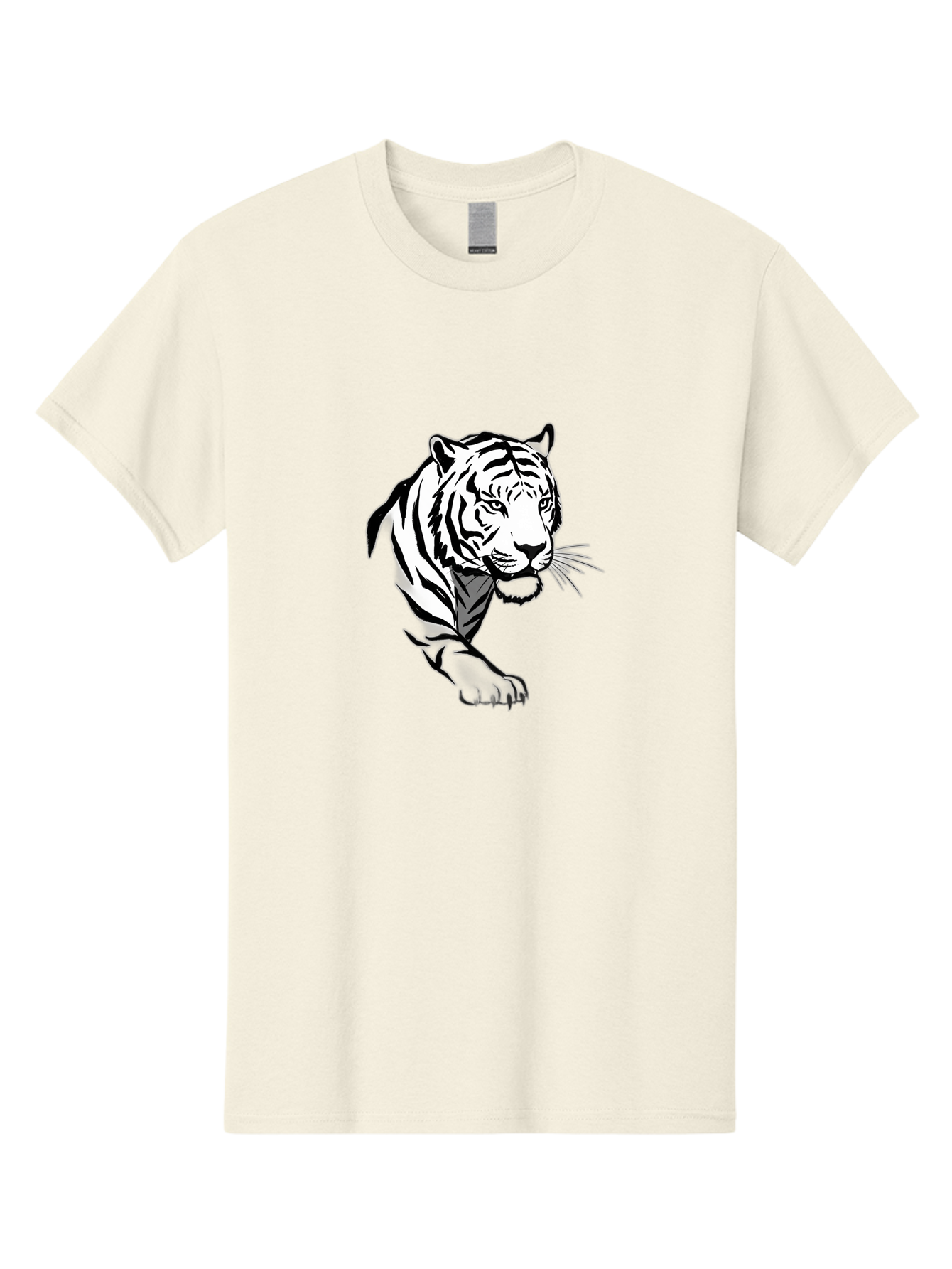 Black-And-White-Tiger Men'S Graphic Tee, 100% Cotton, Comfortable Casual Summer Wear, Machine Washable, Black And White Tiger, Tiger Head, Animal Graphics, Wildlife Art, Tiger Illustration, Bold Stripes, Fierce Expression, Cartoon Style Baa163