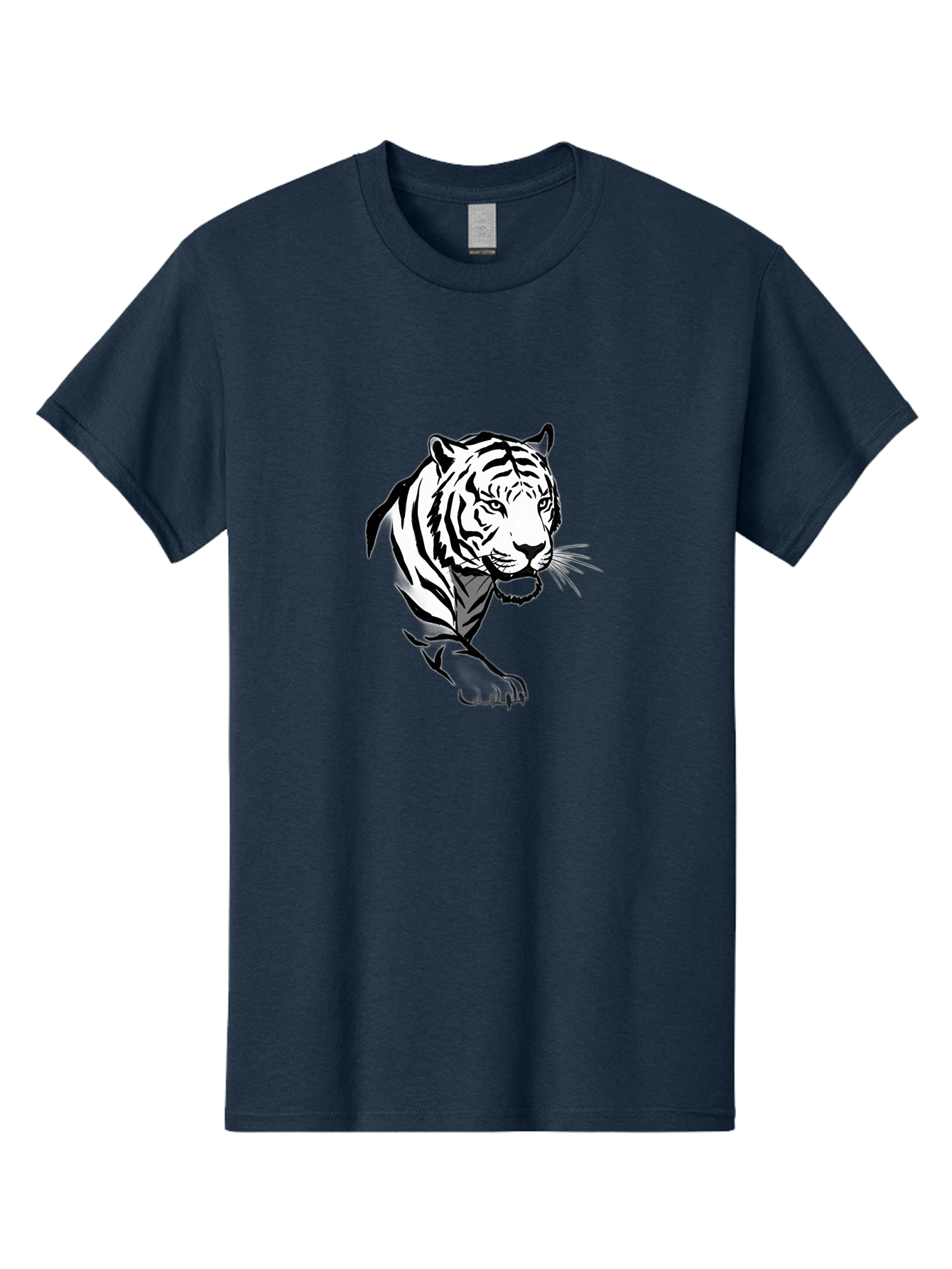 Black-And-White-Tiger Men'S Graphic Tee, 100% Cotton, Comfortable Casual Summer Wear, Machine Washable, Black And White Tiger, Tiger Head, Animal Graphics, Wildlife Art, Tiger Illustration, Bold Stripes, Fierce Expression, Cartoon Style Baa163