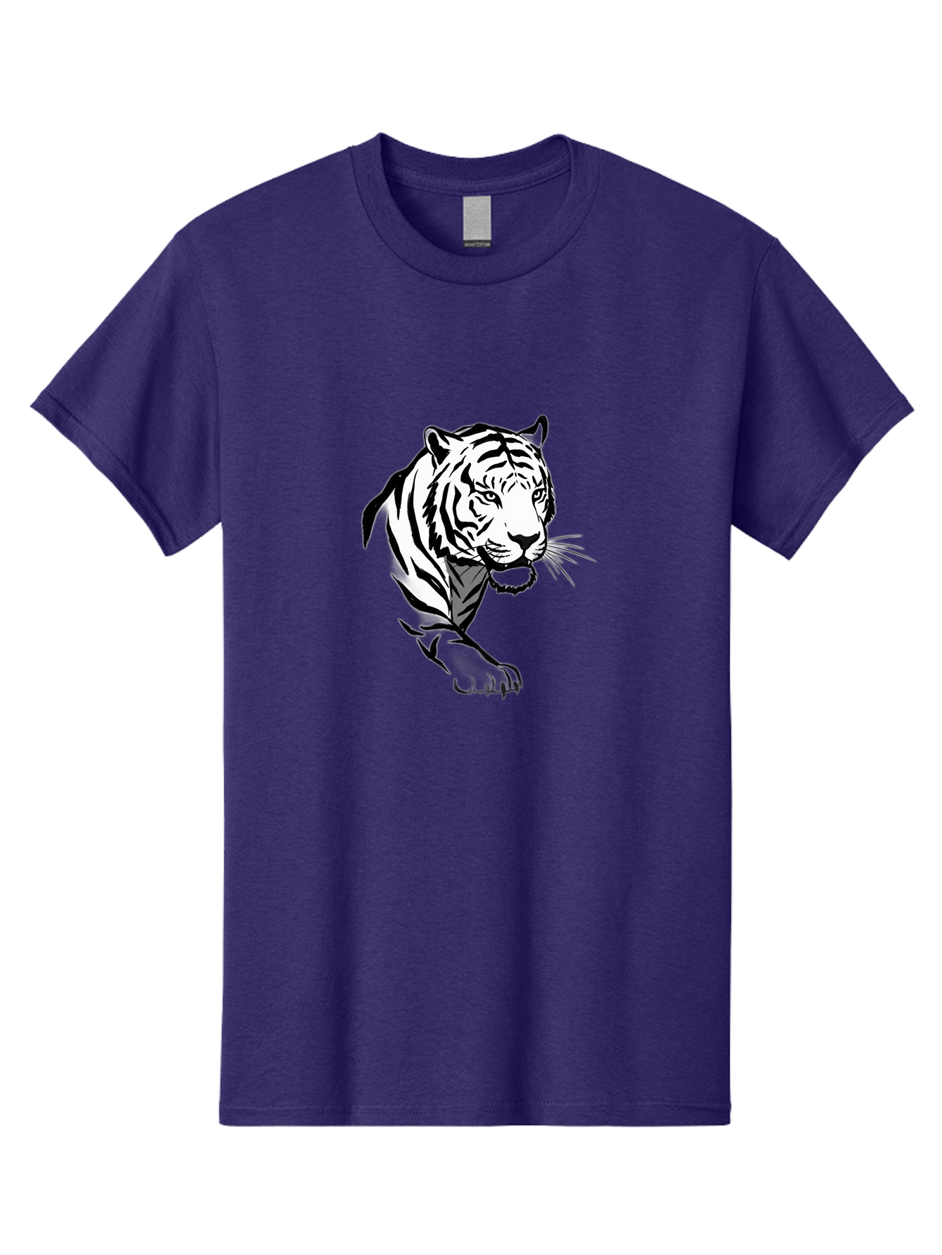 Black-And-White-Tiger Men'S Graphic Tee, 100% Cotton, Comfortable Casual Summer Wear, Machine Washable, Black And White Tiger, Tiger Head, Animal Graphics, Wildlife Art, Tiger Illustration, Bold Stripes, Fierce Expression, Cartoon Style Baa163
