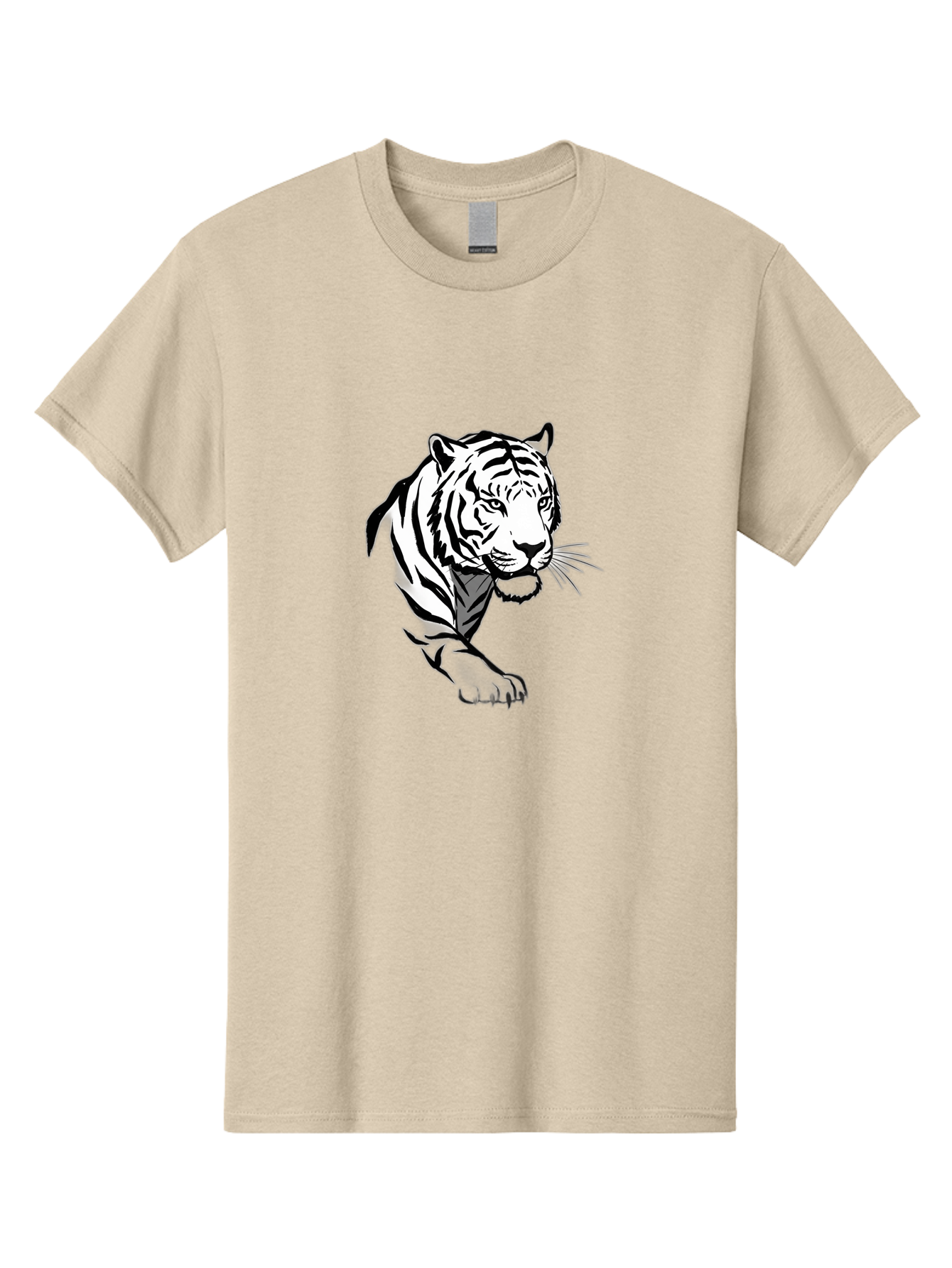 Black-And-White-Tiger Men'S Graphic Tee, 100% Cotton, Comfortable Casual Summer Wear, Machine Washable, Black And White Tiger, Tiger Head, Animal Graphics, Wildlife Art, Tiger Illustration, Bold Stripes, Fierce Expression, Cartoon Style Baa163