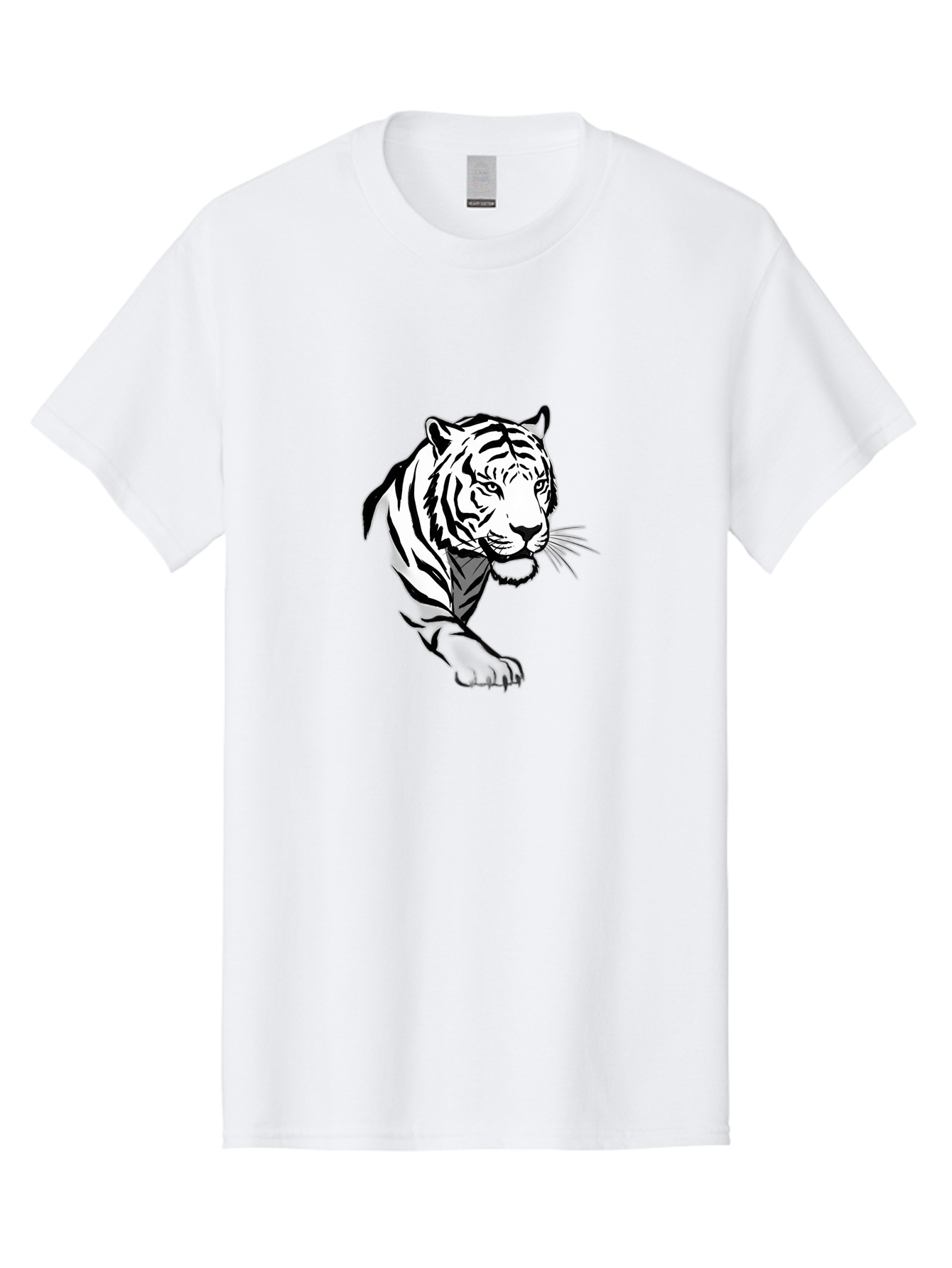 Black-And-White-Tiger Men'S Graphic Tee, 100% Cotton, Comfortable Casual Summer Wear, Machine Washable, Black And White Tiger, Tiger Head, Animal Graphics, Wildlife Art, Tiger Illustration, Bold Stripes, Fierce Expression, Cartoon Style Baa163