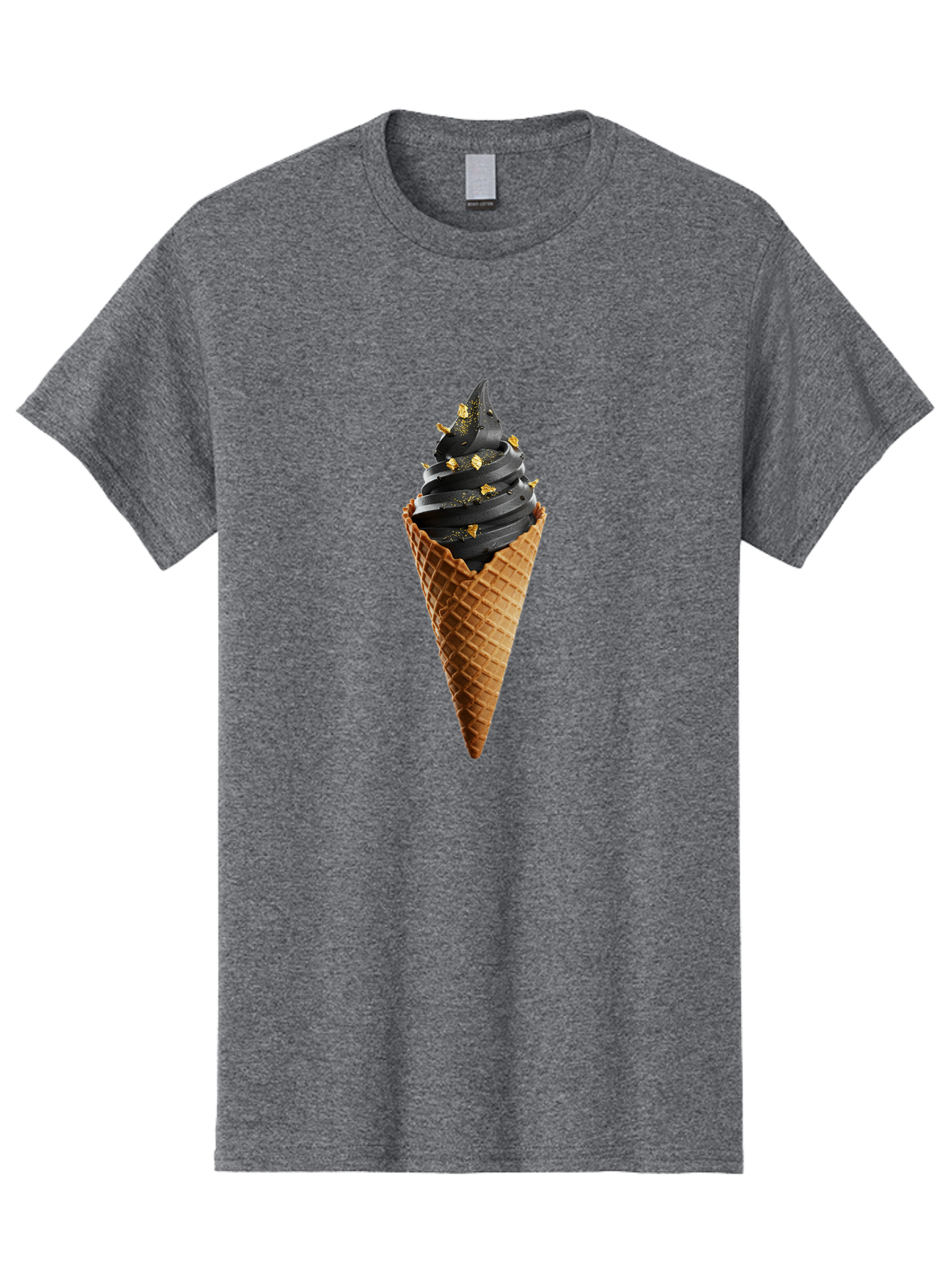Black-Ice-Cream-Cone Men'S Graphic Tee, 100% Cotton, Comfortable Casual Summer Wear, Machine Washable, Black Ice Cream, Gold Sprinkles, Waffle Cone, Sweet Treat, Indulgent Dessert, Luxurious Ice Cream, Gold Accents, Creamy Texture Baa164