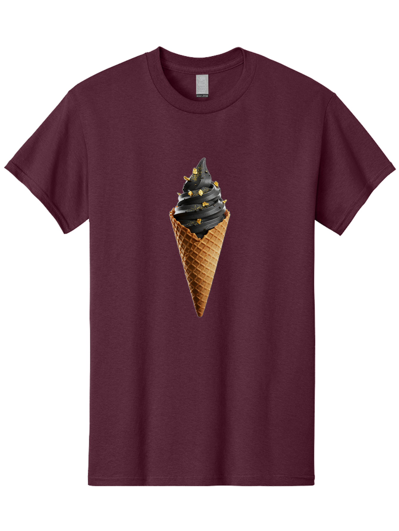 Black-Ice-Cream-Cone Men'S Graphic Tee, 100% Cotton, Comfortable Casual Summer Wear, Machine Washable, Black Ice Cream, Gold Sprinkles, Waffle Cone, Sweet Treat, Indulgent Dessert, Luxurious Ice Cream, Gold Accents, Creamy Texture Baa164