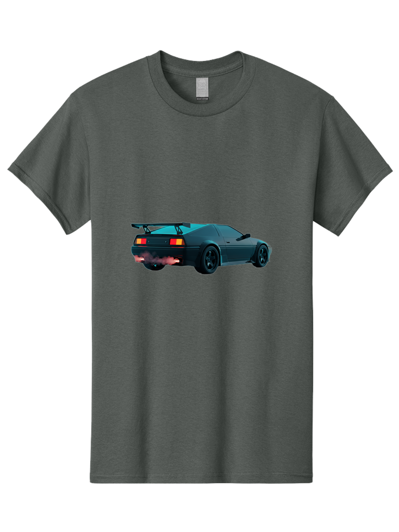 Black-Sports-Car Men'S Graphic Tee, 100% Cotton, Comfortable Casual Summer Wear, Machine Washable, Classic Sports Car, Drift Car, Rear View, Black Car, Red Brake Lights, Orange Turn Signals, Black Spoiler, Smoke From Exhaust, Baa165