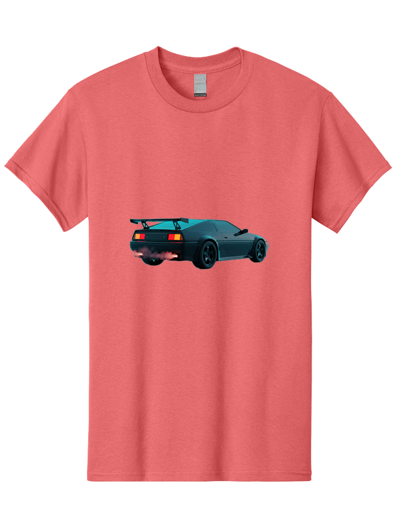 Black-Sports-Car Men'S Graphic Tee, 100% Cotton, Comfortable Casual Summer Wear, Machine Washable, Classic Sports Car, Drift Car, Rear View, Black Car, Red Brake Lights, Orange Turn Signals, Black Spoiler, Smoke From Exhaust, Baa165