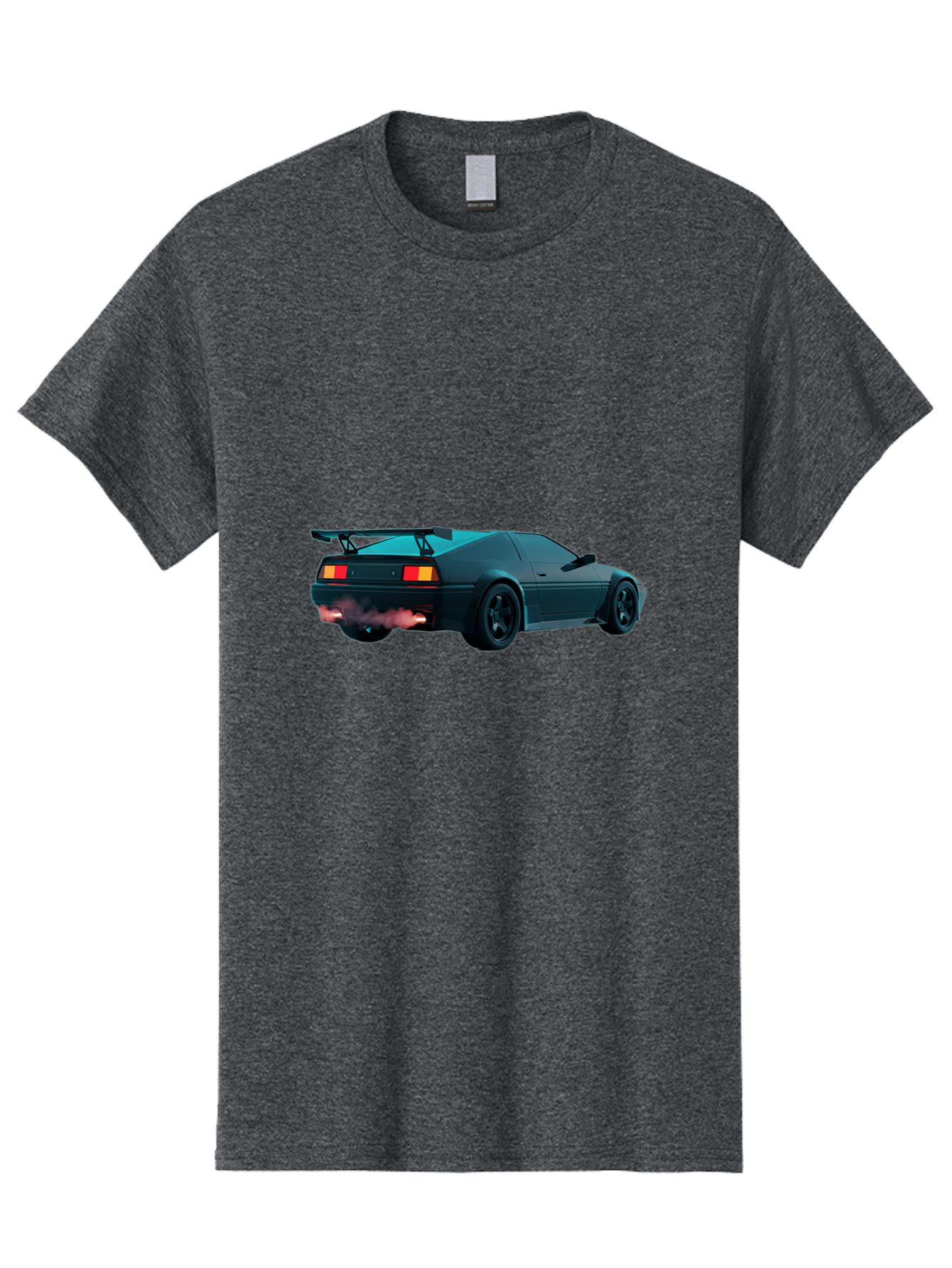 Black-Sports-Car Men'S Graphic Tee, 100% Cotton, Comfortable Casual Summer Wear, Machine Washable, Classic Sports Car, Drift Car, Rear View, Black Car, Red Brake Lights, Orange Turn Signals, Black Spoiler, Smoke From Exhaust, Baa165