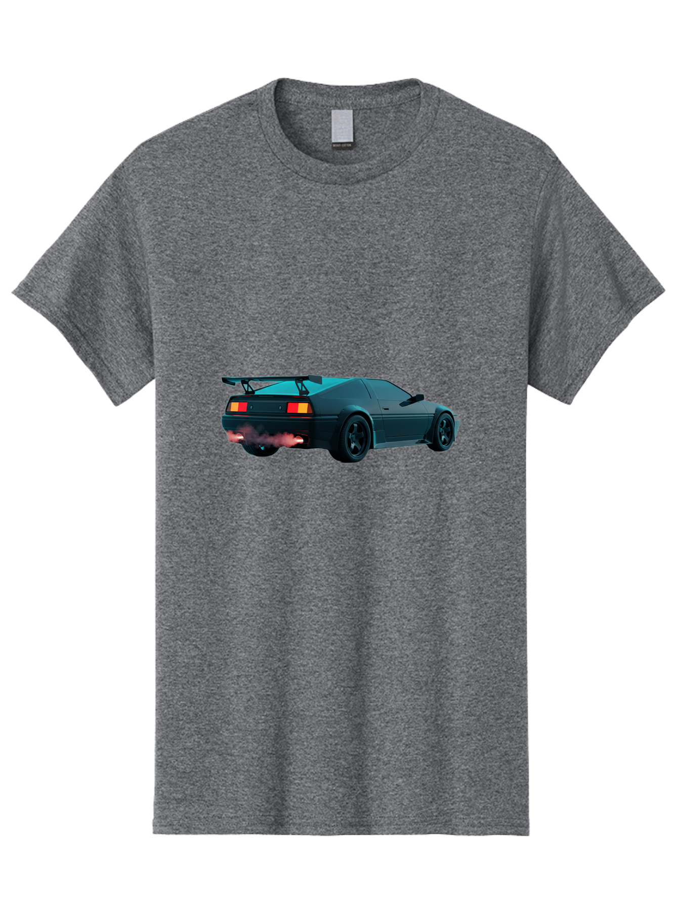 Black-Sports-Car Men'S Graphic Tee, 100% Cotton, Comfortable Casual Summer Wear, Machine Washable, Classic Sports Car, Drift Car, Rear View, Black Car, Red Brake Lights, Orange Turn Signals, Black Spoiler, Smoke From Exhaust, Baa165