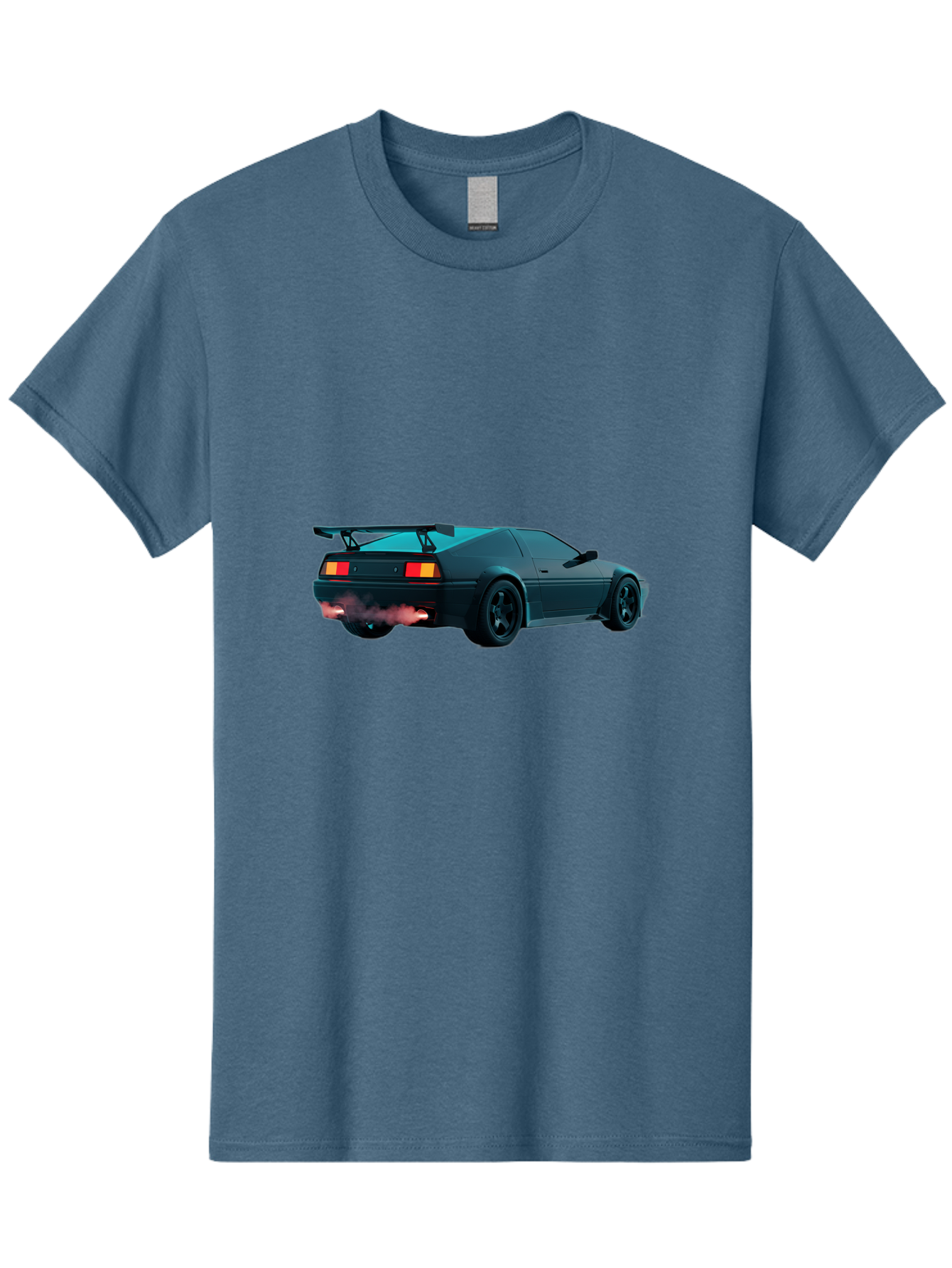 Black-Sports-Car Men'S Graphic Tee, 100% Cotton, Comfortable Casual Summer Wear, Machine Washable, Classic Sports Car, Drift Car, Rear View, Black Car, Red Brake Lights, Orange Turn Signals, Black Spoiler, Smoke From Exhaust, Baa165
