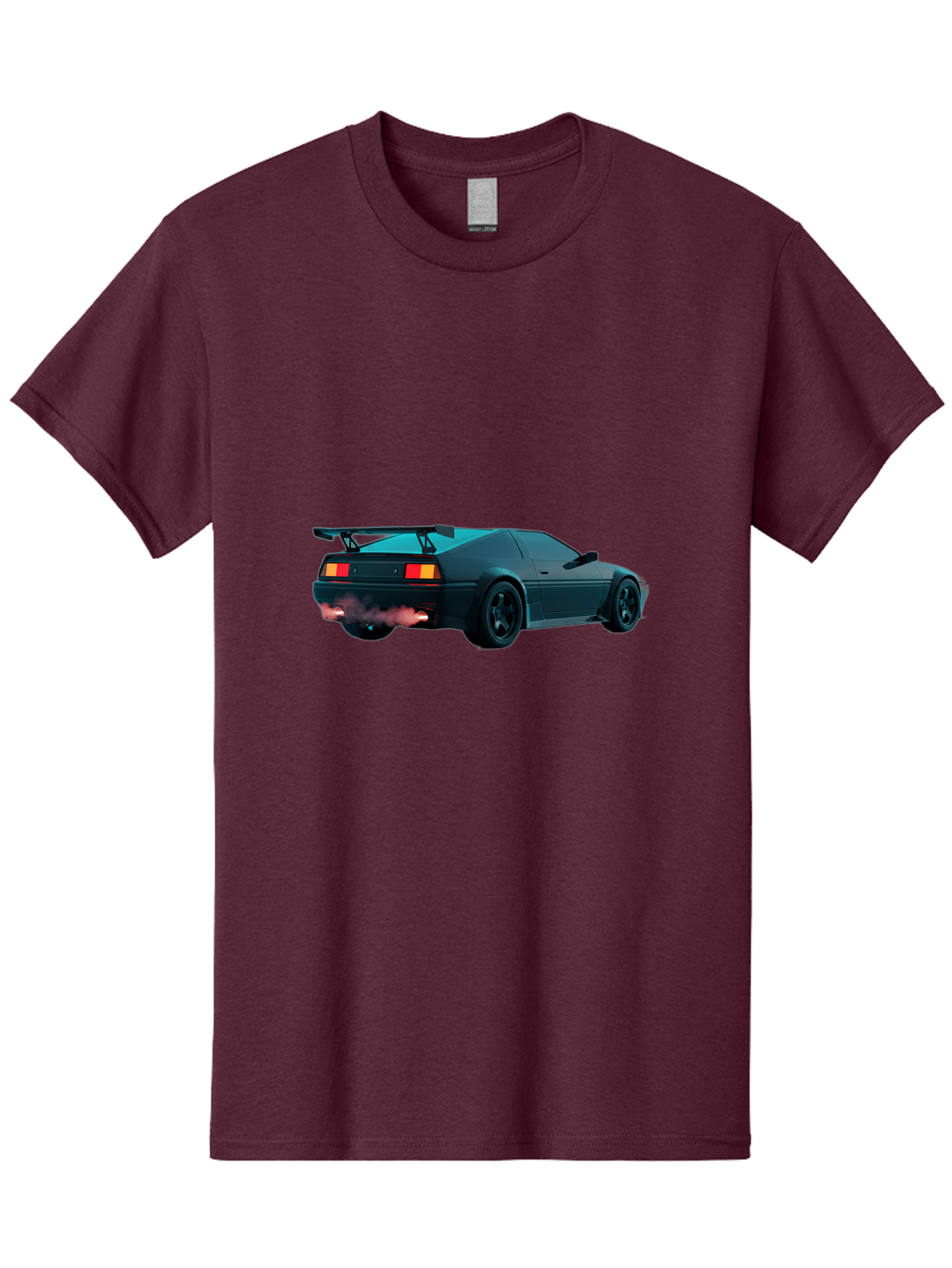 Black-Sports-Car Men'S Graphic Tee, 100% Cotton, Comfortable Casual Summer Wear, Machine Washable, Classic Sports Car, Drift Car, Rear View, Black Car, Red Brake Lights, Orange Turn Signals, Black Spoiler, Smoke From Exhaust, Baa165