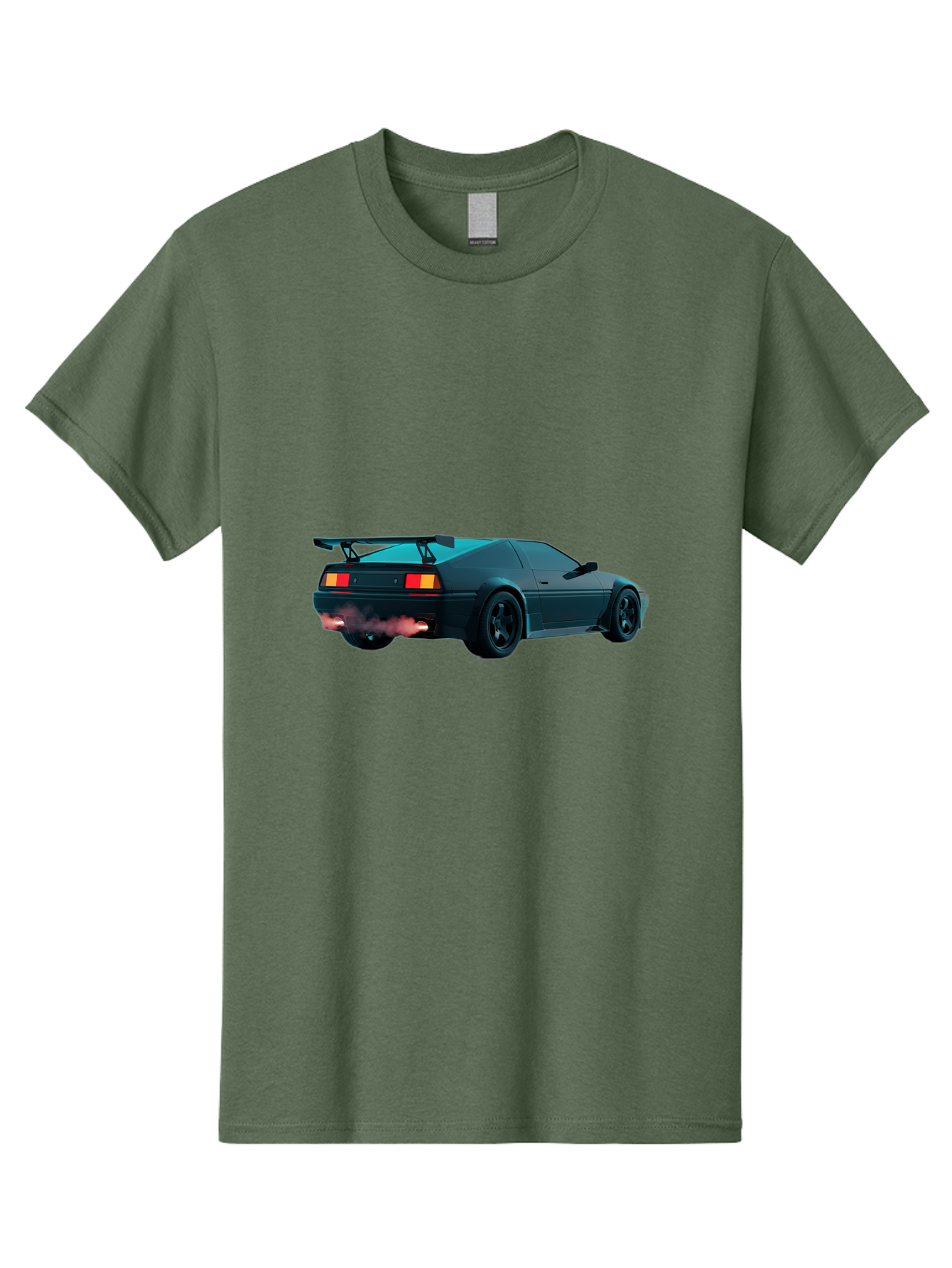 Black-Sports-Car Men'S Graphic Tee, 100% Cotton, Comfortable Casual Summer Wear, Machine Washable, Classic Sports Car, Drift Car, Rear View, Black Car, Red Brake Lights, Orange Turn Signals, Black Spoiler, Smoke From Exhaust, Baa165