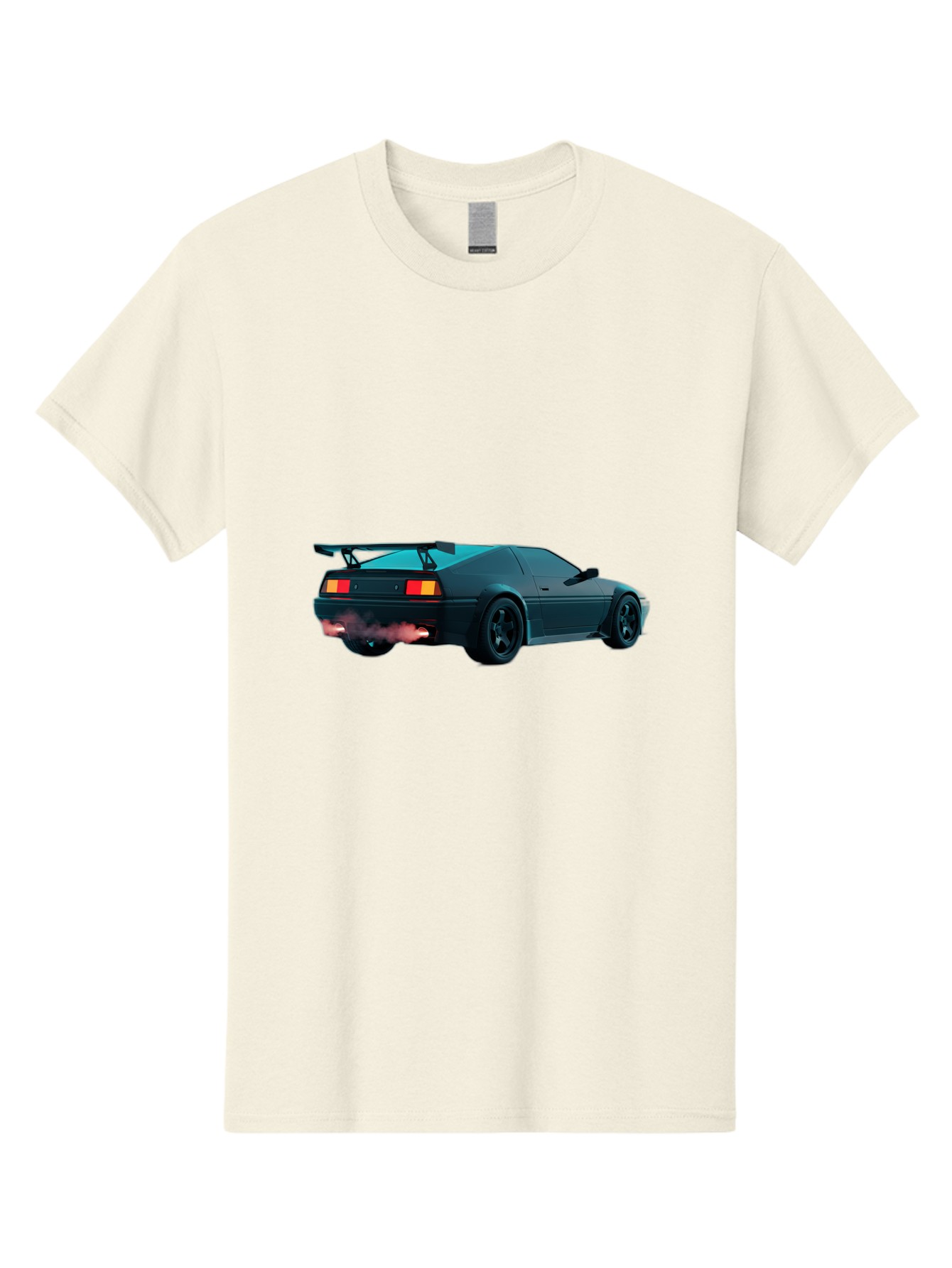 Black-Sports-Car Men'S Graphic Tee, 100% Cotton, Comfortable Casual Summer Wear, Machine Washable, Classic Sports Car, Drift Car, Rear View, Black Car, Red Brake Lights, Orange Turn Signals, Black Spoiler, Smoke From Exhaust, Baa165