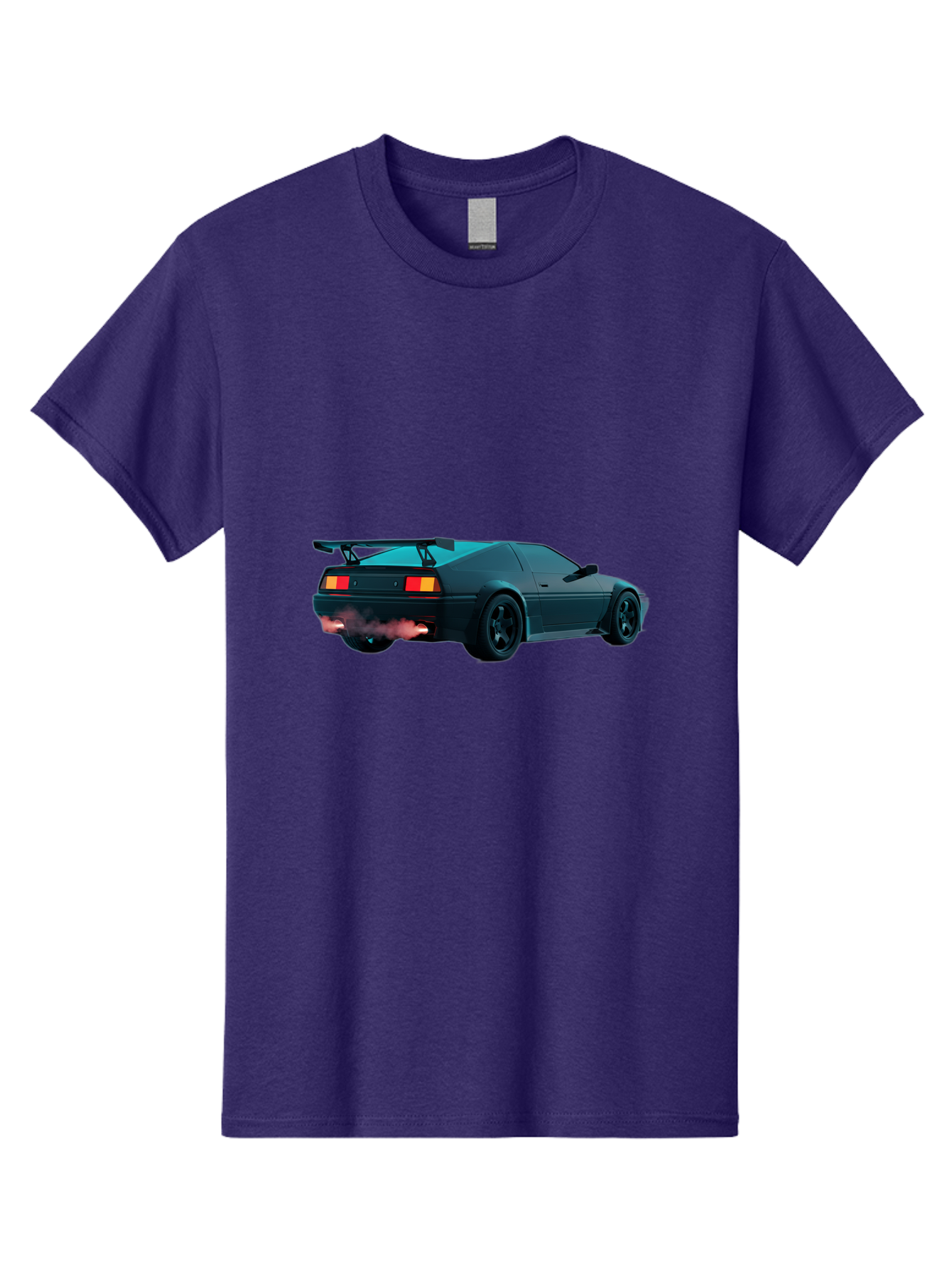 Black-Sports-Car Men'S Graphic Tee, 100% Cotton, Comfortable Casual Summer Wear, Machine Washable, Classic Sports Car, Drift Car, Rear View, Black Car, Red Brake Lights, Orange Turn Signals, Black Spoiler, Smoke From Exhaust, Baa165