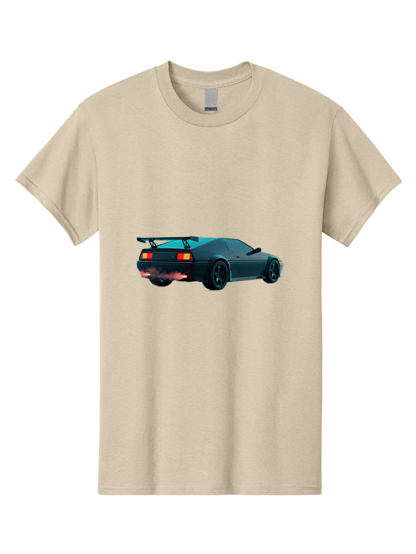 Black-Sports-Car Men'S Graphic Tee, 100% Cotton, Comfortable Casual Summer Wear, Machine Washable, Classic Sports Car, Drift Car, Rear View, Black Car, Red Brake Lights, Orange Turn Signals, Black Spoiler, Smoke From Exhaust, Baa165