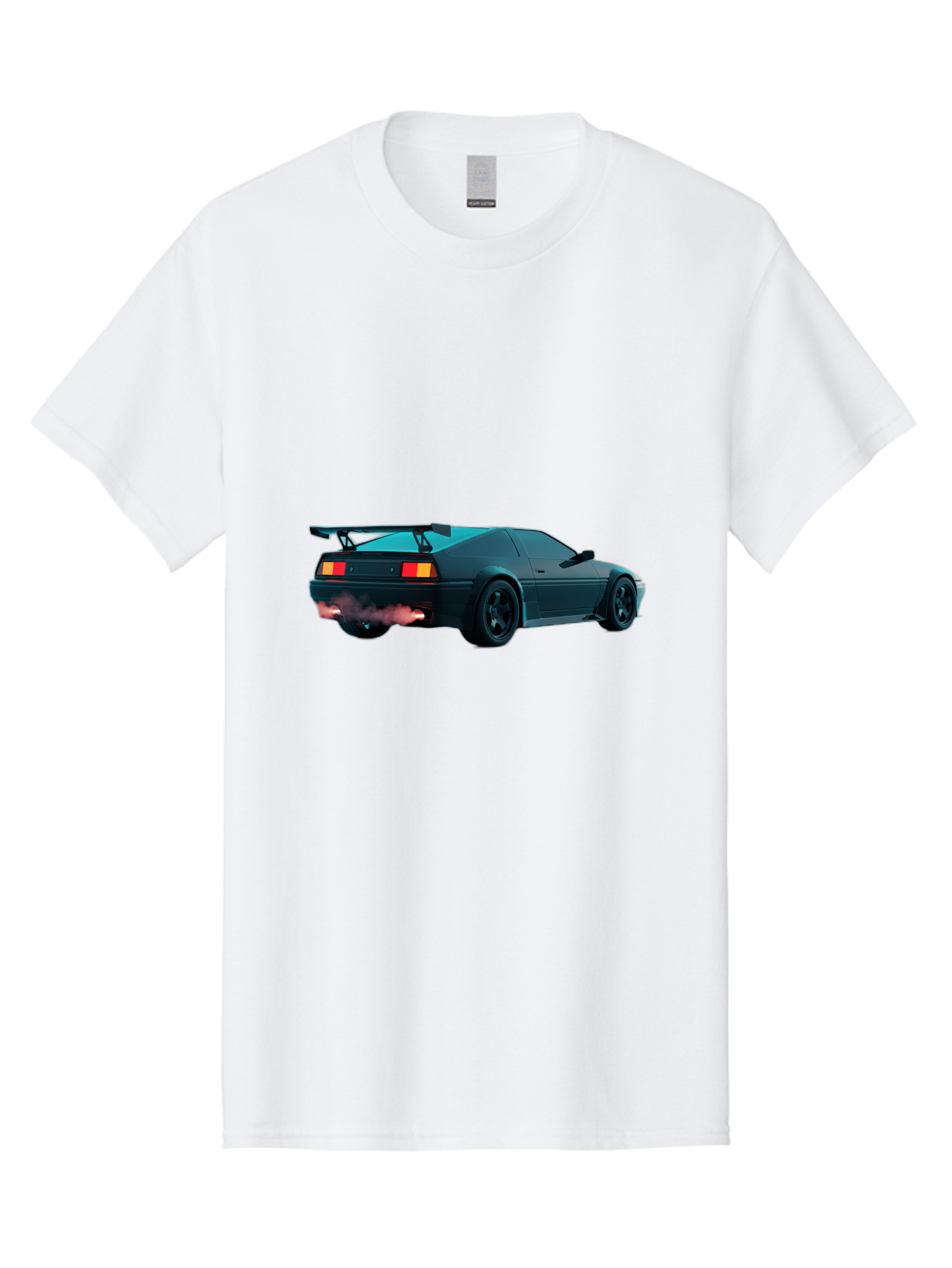 Black-Sports-Car Men'S Graphic Tee, 100% Cotton, Comfortable Casual Summer Wear, Machine Washable, Classic Sports Car, Drift Car, Rear View, Black Car, Red Brake Lights, Orange Turn Signals, Black Spoiler, Smoke From Exhaust, Baa165