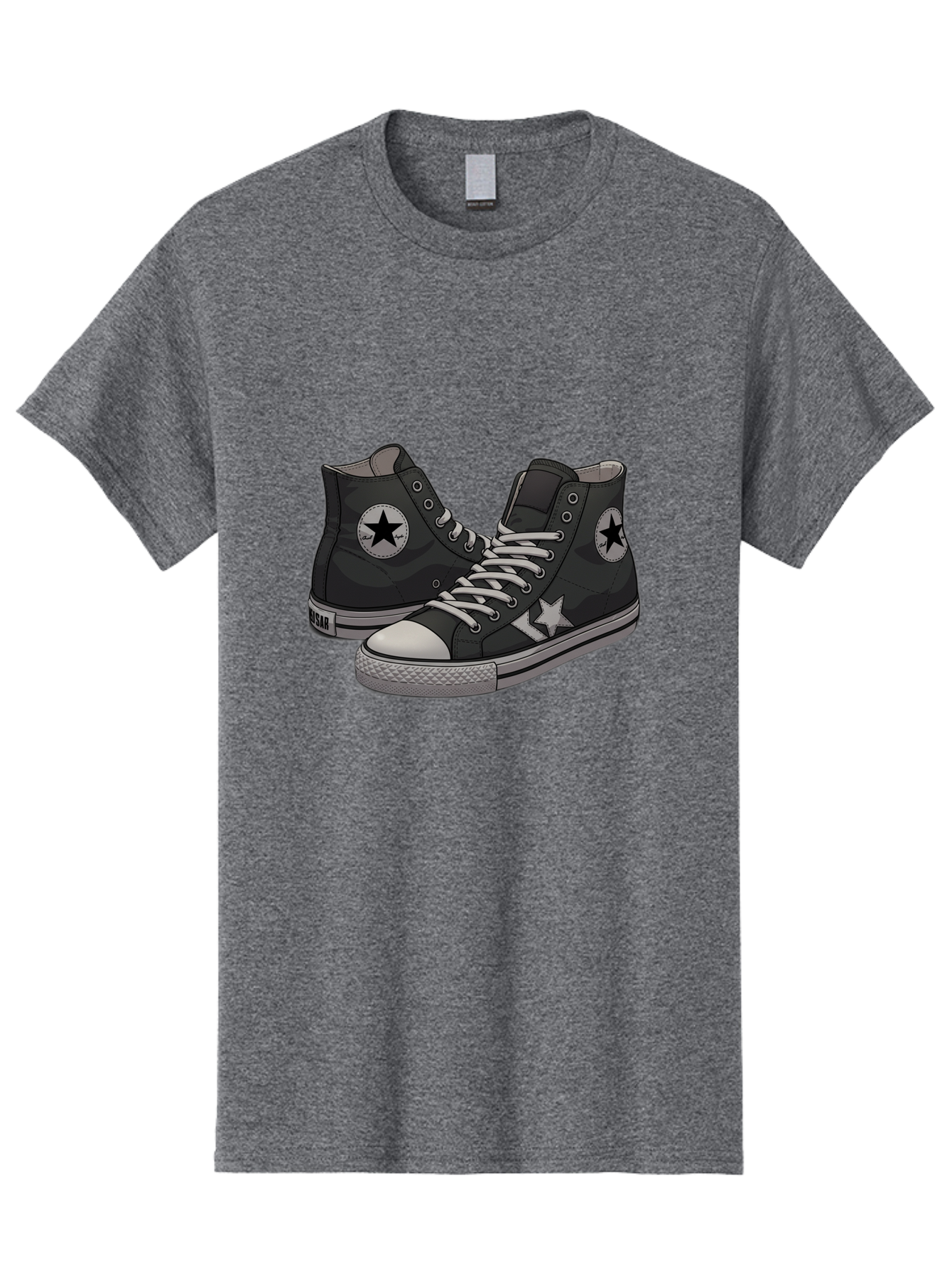 Black-Star-Converse Men'S Graphic Tee, 100% Cotton, Comfortable Casual Summer Wear, Machine Washable, Black Converse Sneakers, High-Top Shoes, Star Logo, White Laces, Rubber Soles, Casual Footwear, Streetwear Fashion, Comfortable Shoes Baa166