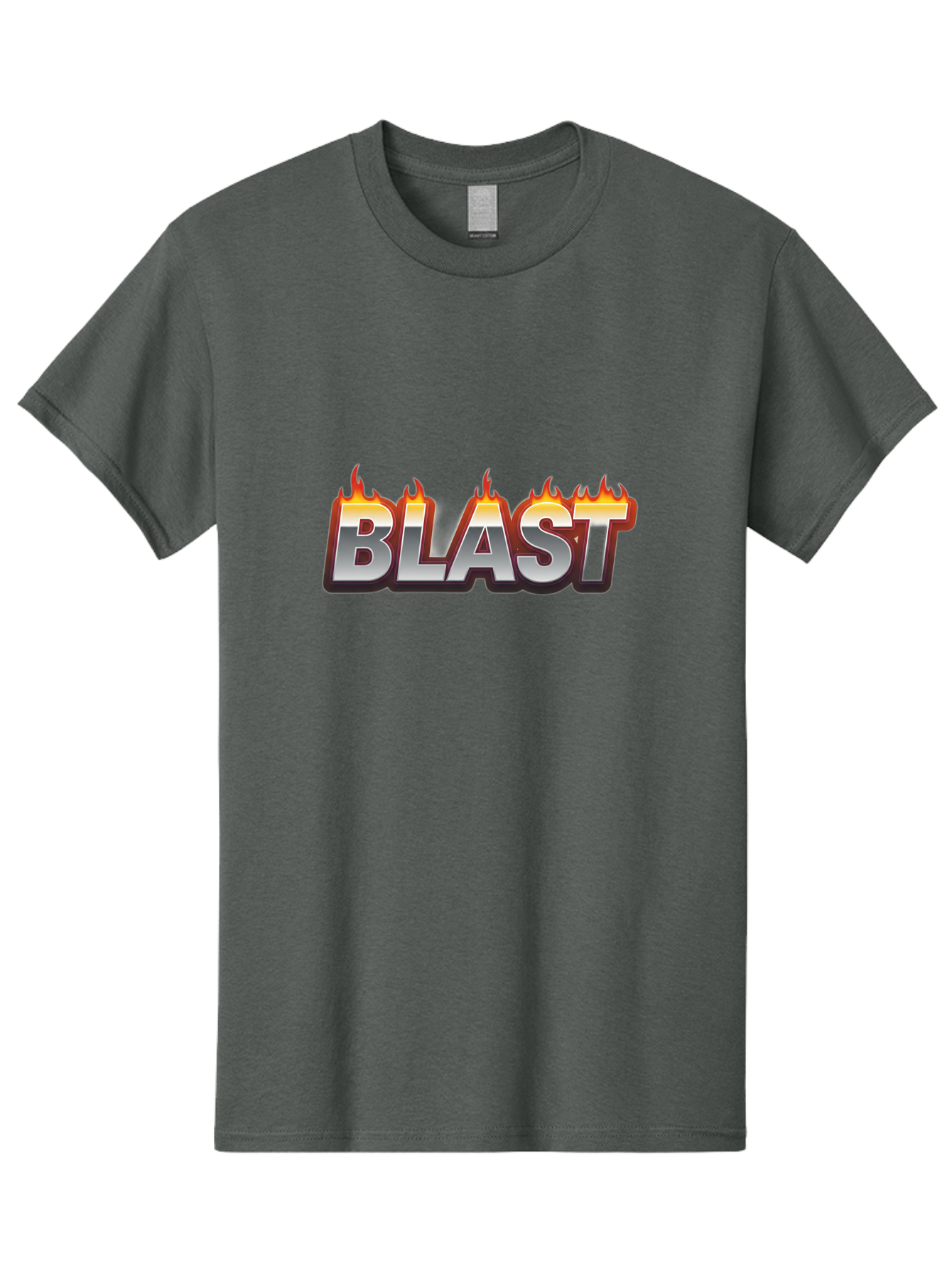 Blast Men'S Graphic Tee, 100% Cotton, Comfortable Casual Summer Wear, Machine Washable, Blast Text, Fire Flames, Bold Font, Silver Metallic, Red And Orange Hues, Intense Energy, Fiery Effect, Dramatic Typography, Explosive Design, Baa167