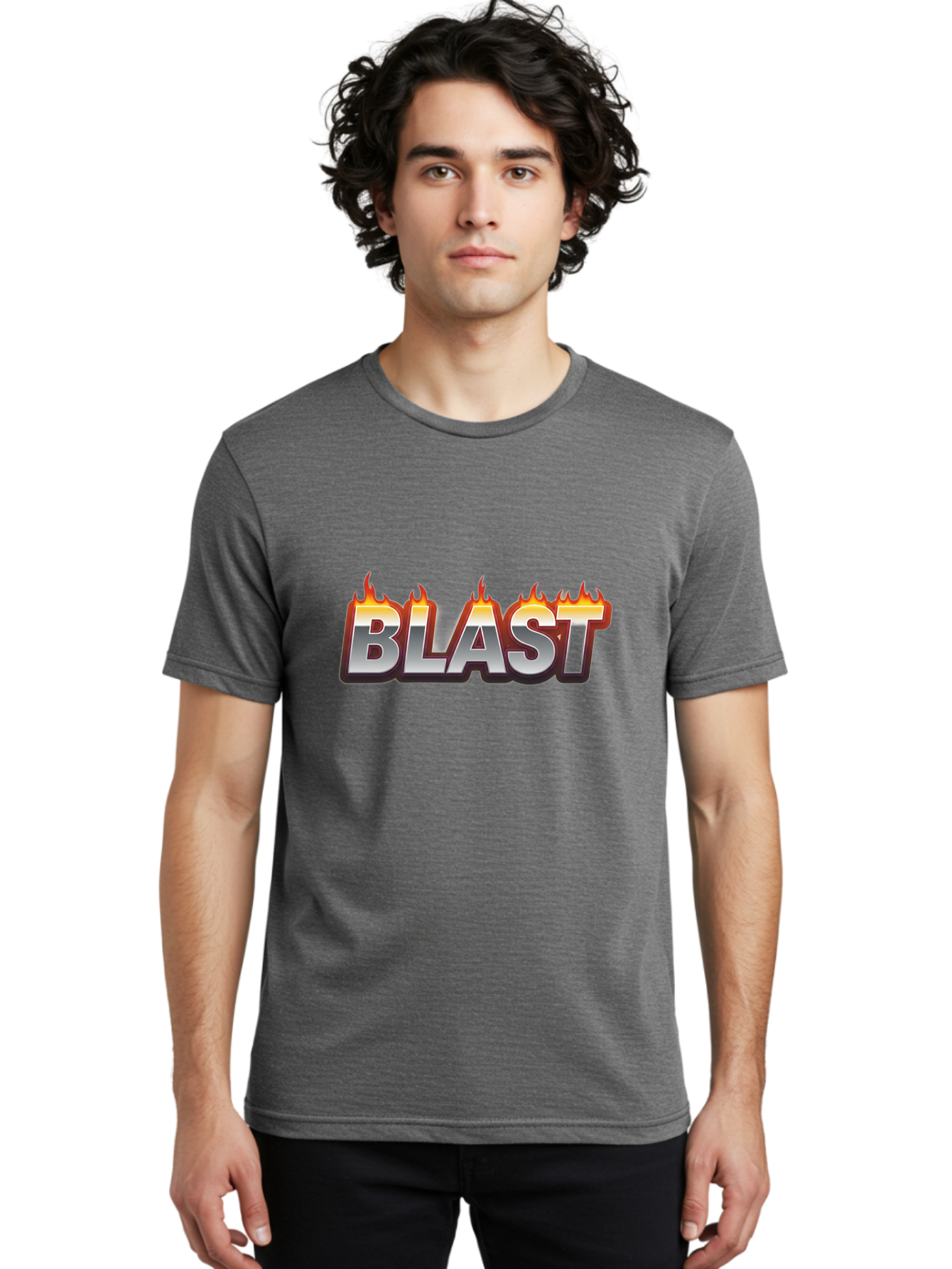Blast Men'S Graphic Tee, 100% Cotton, Comfortable Casual Summer Wear, Machine Washable, Blast Text, Fire Flames, Bold Font, Silver Metallic, Red And Orange Hues, Intense Energy, Fiery Effect, Dramatic Typography, Explosive Design, Baa167