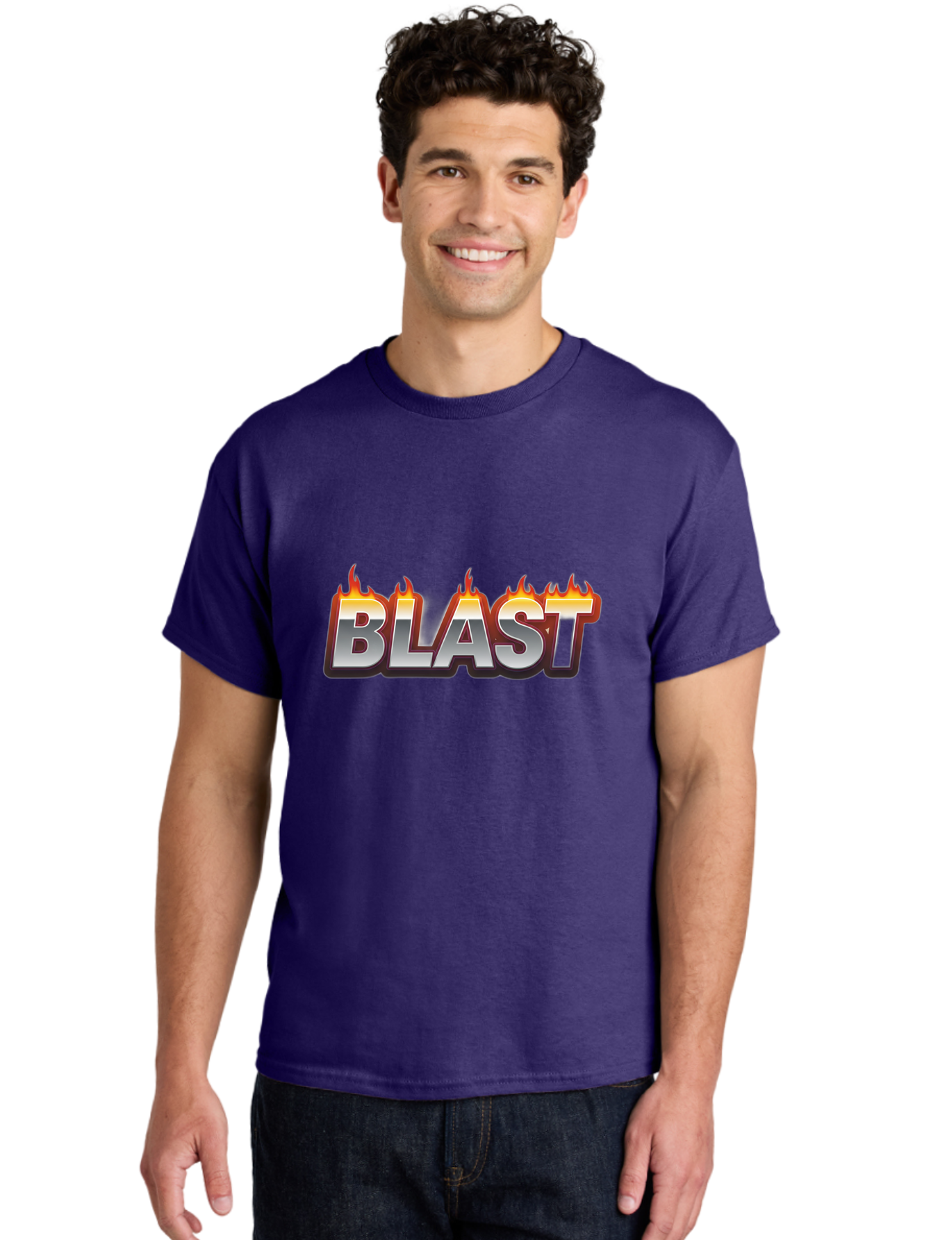 Blast Men'S Graphic Tee, 100% Cotton, Comfortable Casual Summer Wear, Machine Washable, Blast Text, Fire Flames, Bold Font, Silver Metallic, Red And Orange Hues, Intense Energy, Fiery Effect, Dramatic Typography, Explosive Design, Baa167