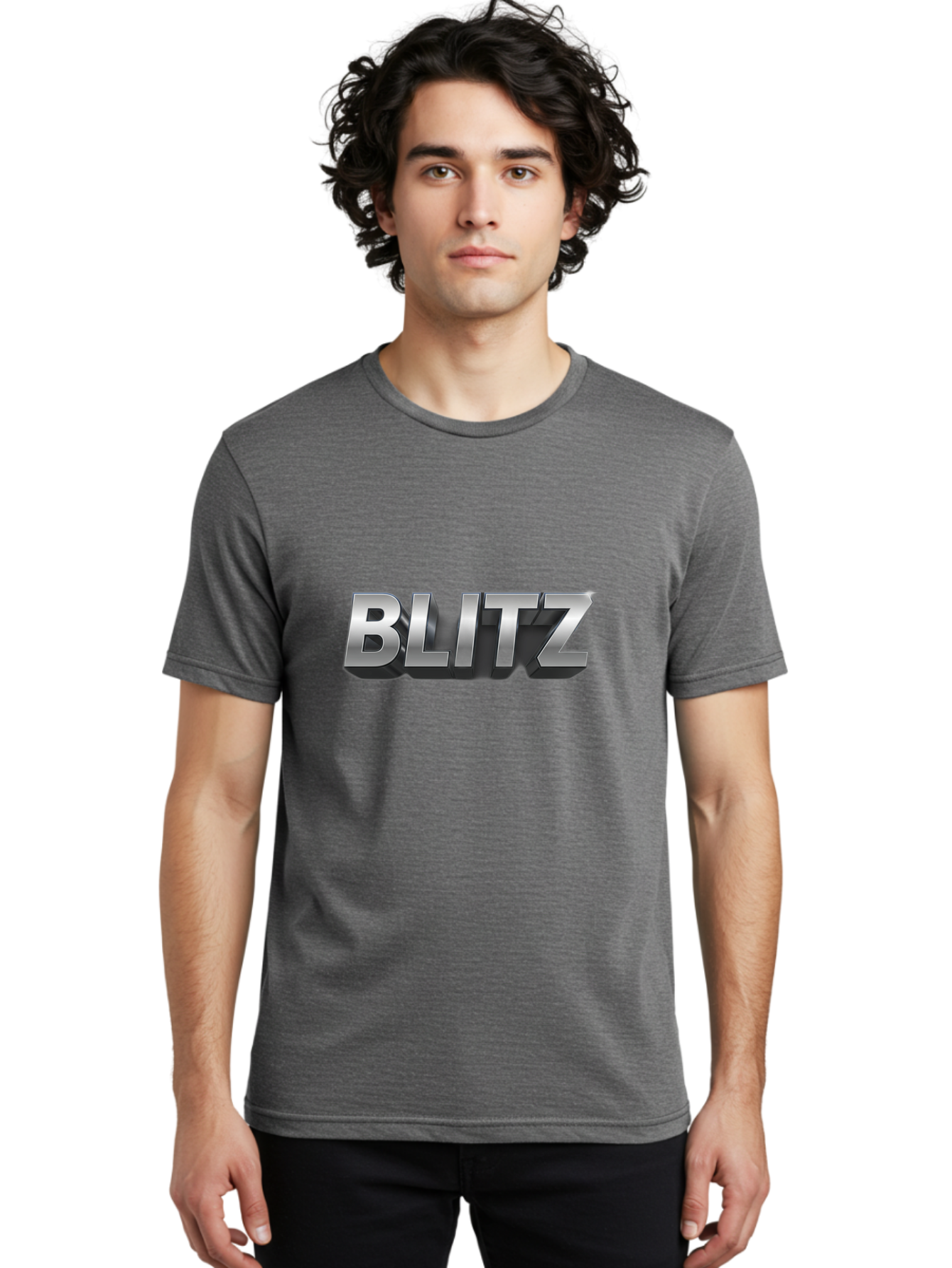 Blitz Men'S Graphic Tee, 100% Cotton, Comfortable Casual Summer Wear, Machine Washable, Silver Metallic Text, 3D Effect, High Energy, Bold Typography, Modern Design, Intense, Dynamic, Futuristic Style Baa168