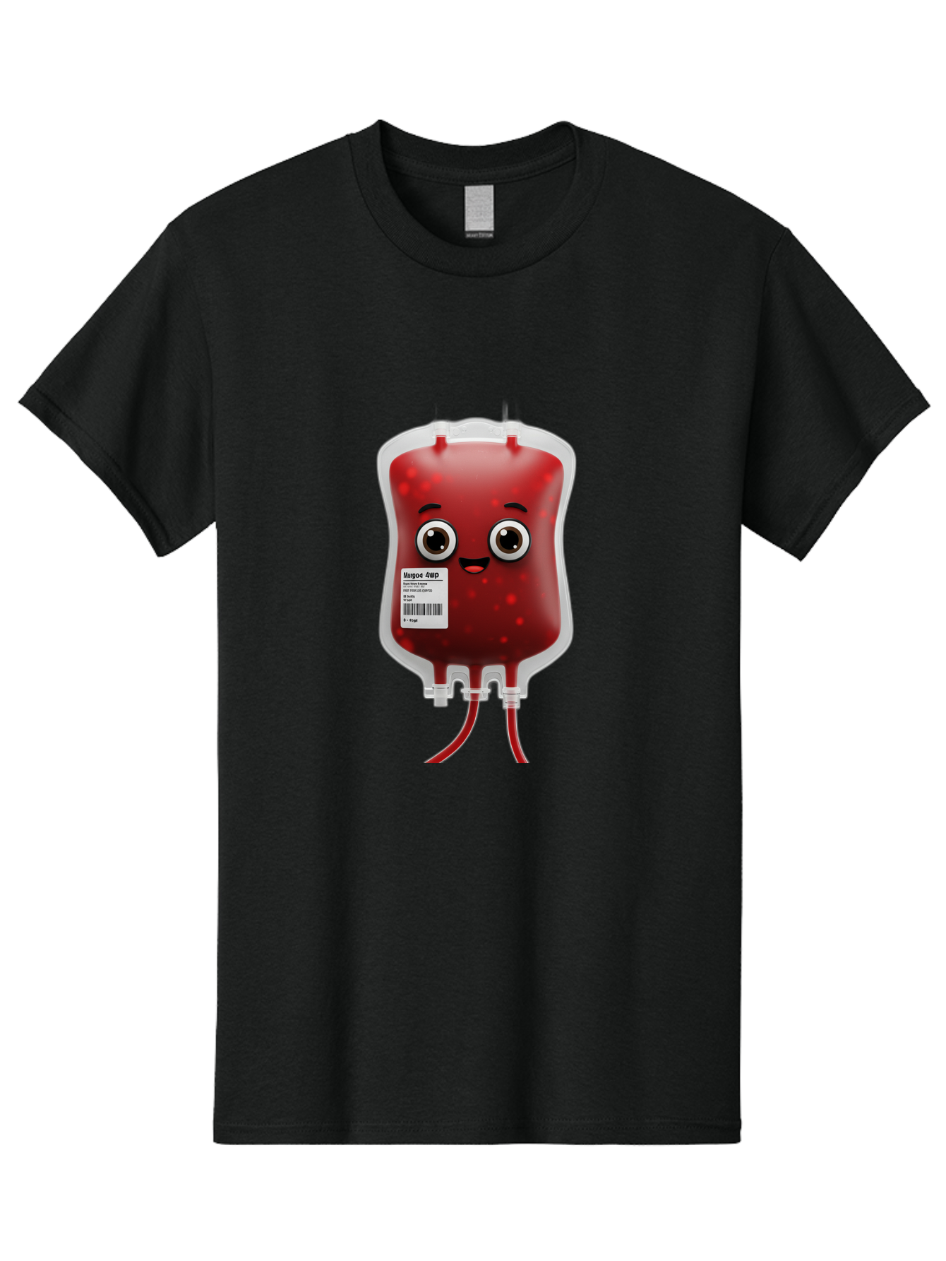 Blood-Bag Men'S Graphic Tee, 100% Cotton, Comfortable Casual Summer Wear, Machine Washable, Blood Bag With Face, Cartoon Character, Red Liquid, Medical Supply, Barcode Label, Iv Drip, Healthcare, Donation, Transfusion Baa169