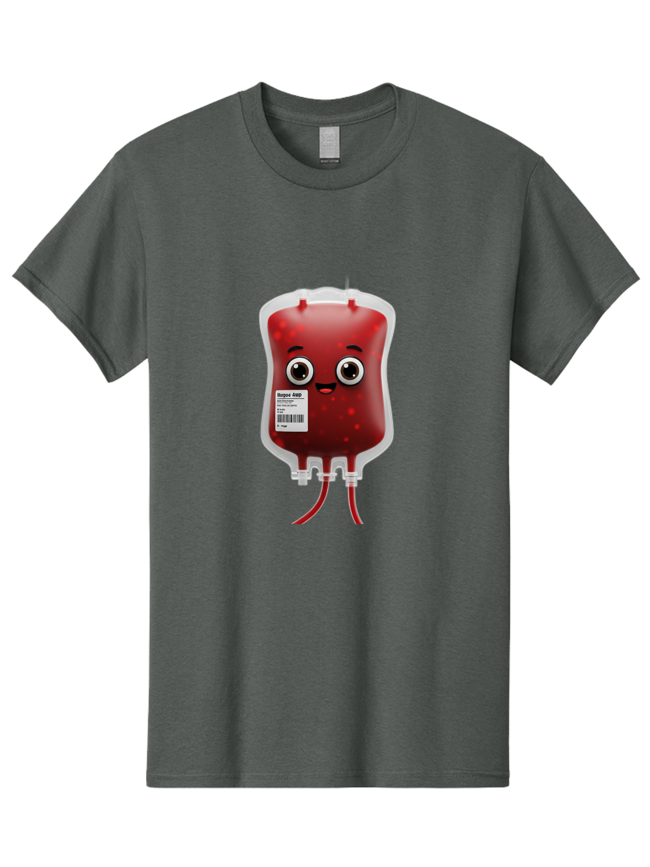 Blood-Bag Men'S Graphic Tee, 100% Cotton, Comfortable Casual Summer Wear, Machine Washable, Blood Bag With Face, Cartoon Character, Red Liquid, Medical Supply, Barcode Label, Iv Drip, Healthcare, Donation, Transfusion Baa169