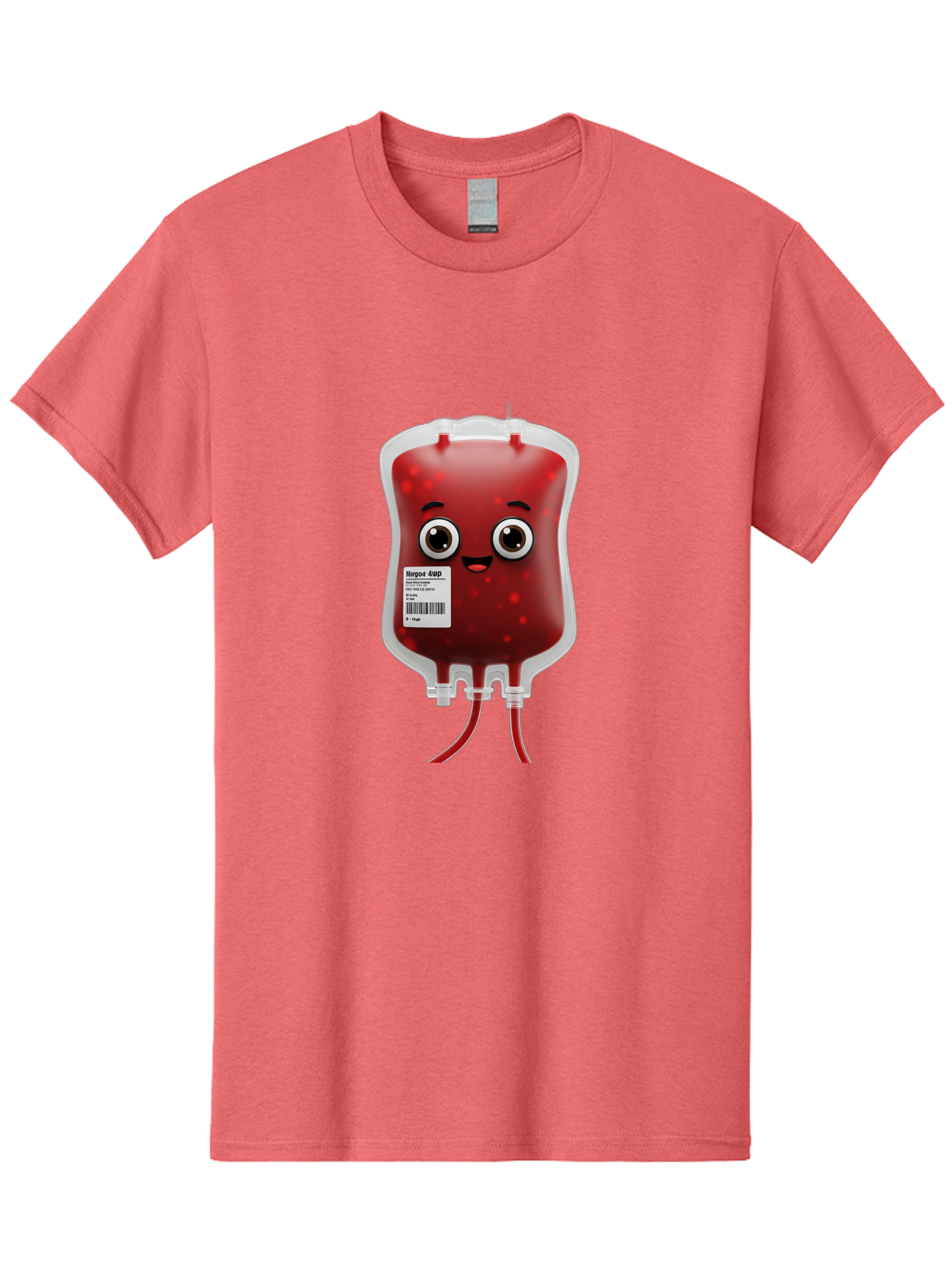 Blood-Bag Men'S Graphic Tee, 100% Cotton, Comfortable Casual Summer Wear, Machine Washable, Blood Bag With Face, Cartoon Character, Red Liquid, Medical Supply, Barcode Label, Iv Drip, Healthcare, Donation, Transfusion Baa169