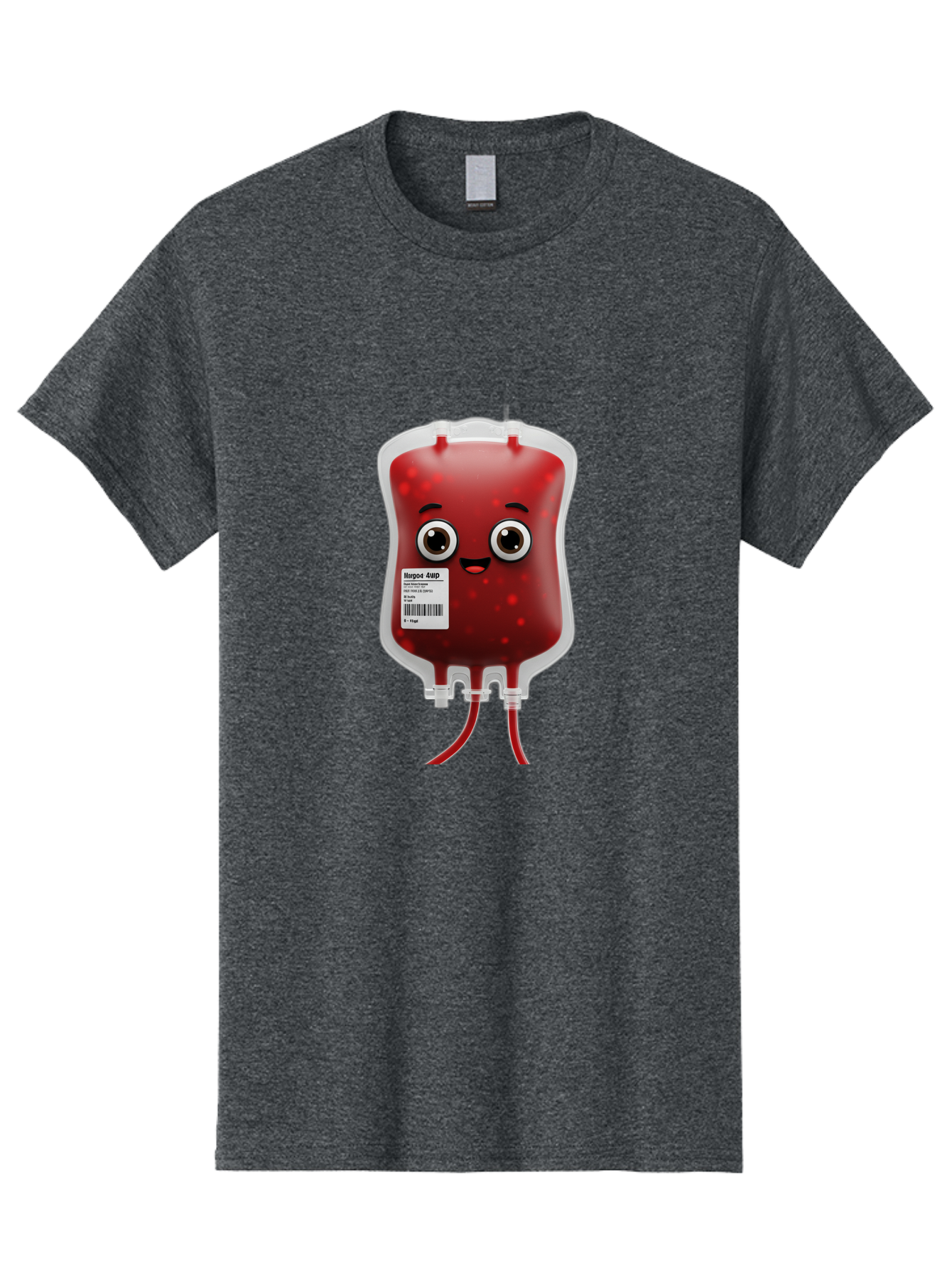 Blood-Bag Men'S Graphic Tee, 100% Cotton, Comfortable Casual Summer Wear, Machine Washable, Blood Bag With Face, Cartoon Character, Red Liquid, Medical Supply, Barcode Label, Iv Drip, Healthcare, Donation, Transfusion Baa169