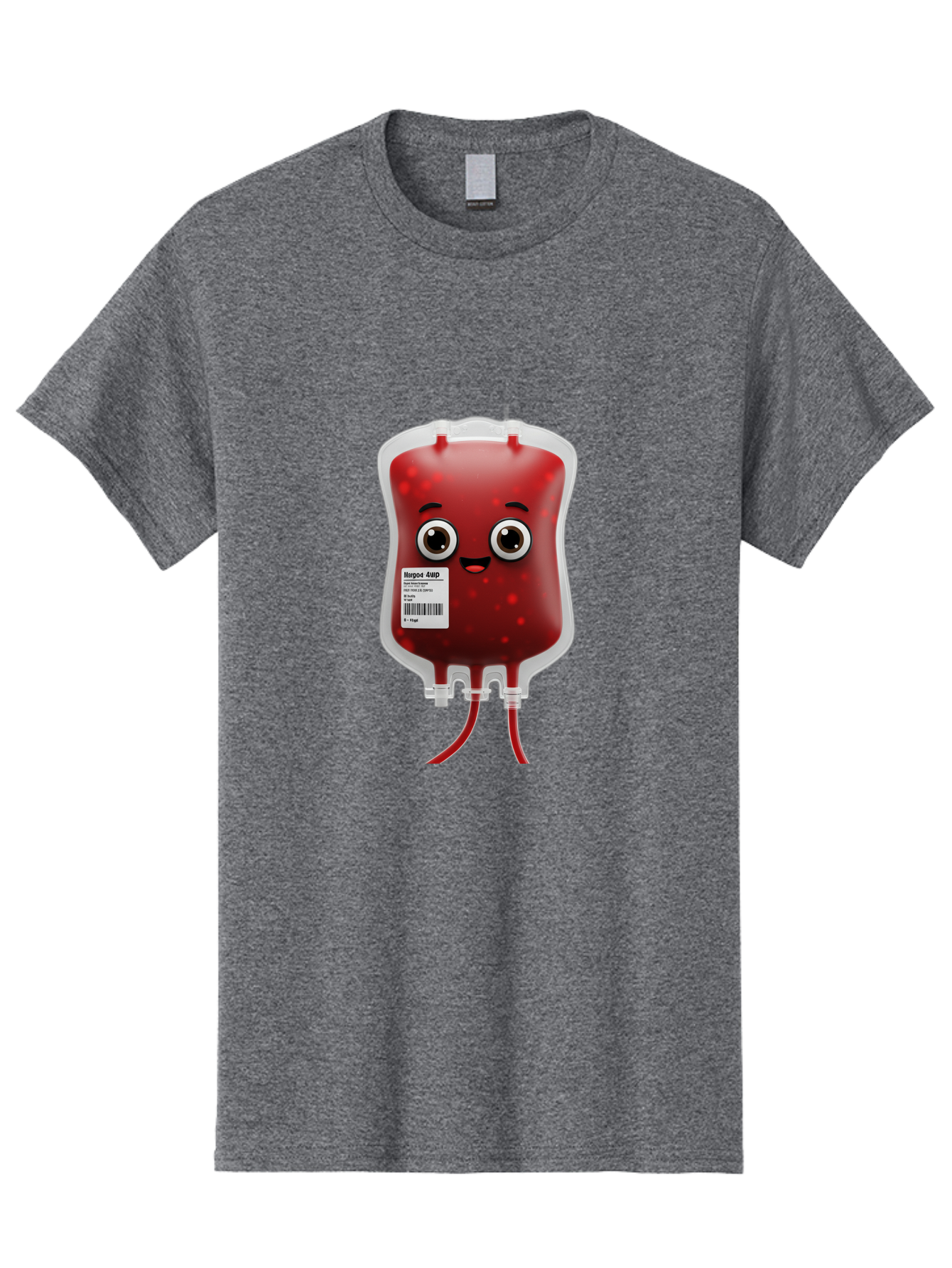 Blood-Bag Men'S Graphic Tee, 100% Cotton, Comfortable Casual Summer Wear, Machine Washable, Blood Bag With Face, Cartoon Character, Red Liquid, Medical Supply, Barcode Label, Iv Drip, Healthcare, Donation, Transfusion Baa169