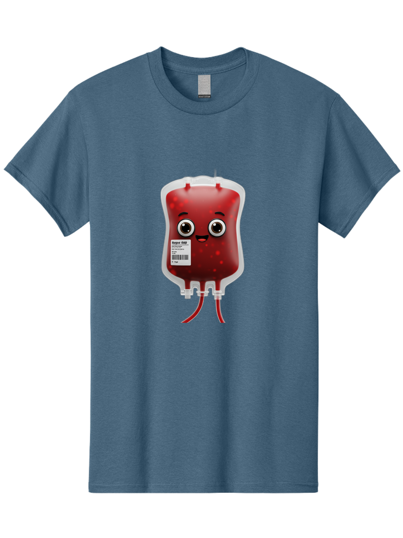 Blood-Bag Men'S Graphic Tee, 100% Cotton, Comfortable Casual Summer Wear, Machine Washable, Blood Bag With Face, Cartoon Character, Red Liquid, Medical Supply, Barcode Label, Iv Drip, Healthcare, Donation, Transfusion Baa169