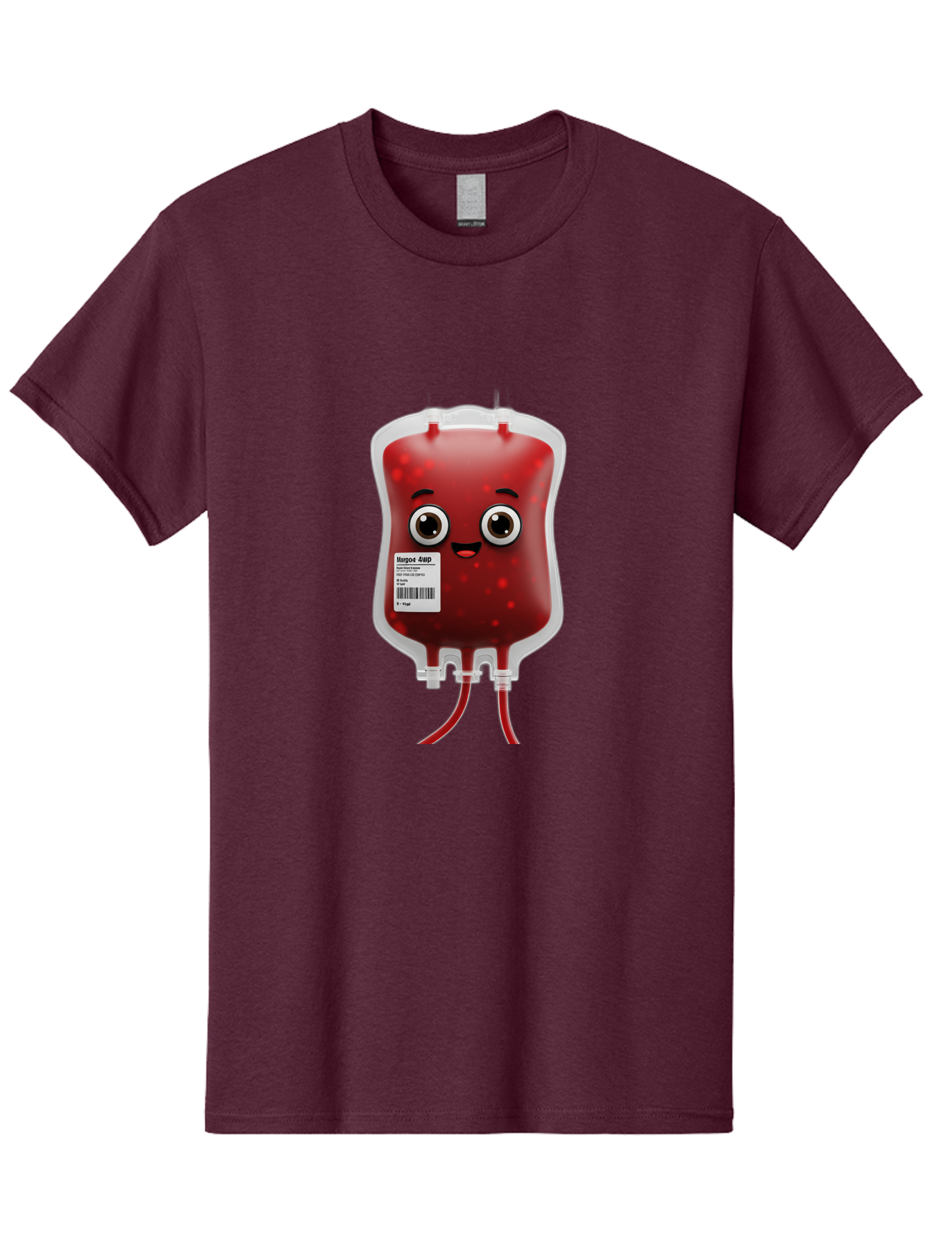 Blood-Bag Men'S Graphic Tee, 100% Cotton, Comfortable Casual Summer Wear, Machine Washable, Blood Bag With Face, Cartoon Character, Red Liquid, Medical Supply, Barcode Label, Iv Drip, Healthcare, Donation, Transfusion Baa169