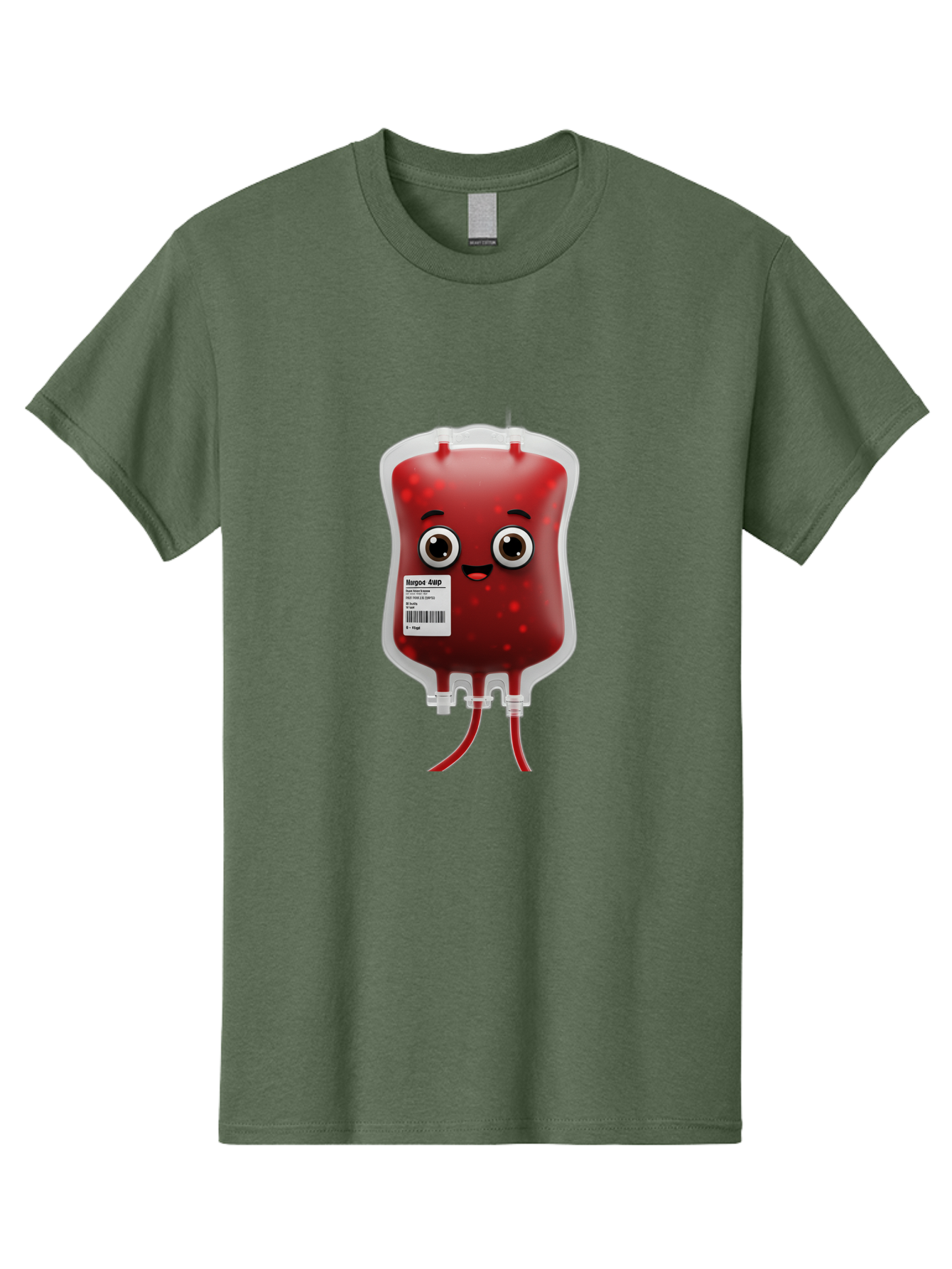 Blood-Bag Men'S Graphic Tee, 100% Cotton, Comfortable Casual Summer Wear, Machine Washable, Blood Bag With Face, Cartoon Character, Red Liquid, Medical Supply, Barcode Label, Iv Drip, Healthcare, Donation, Transfusion Baa169
