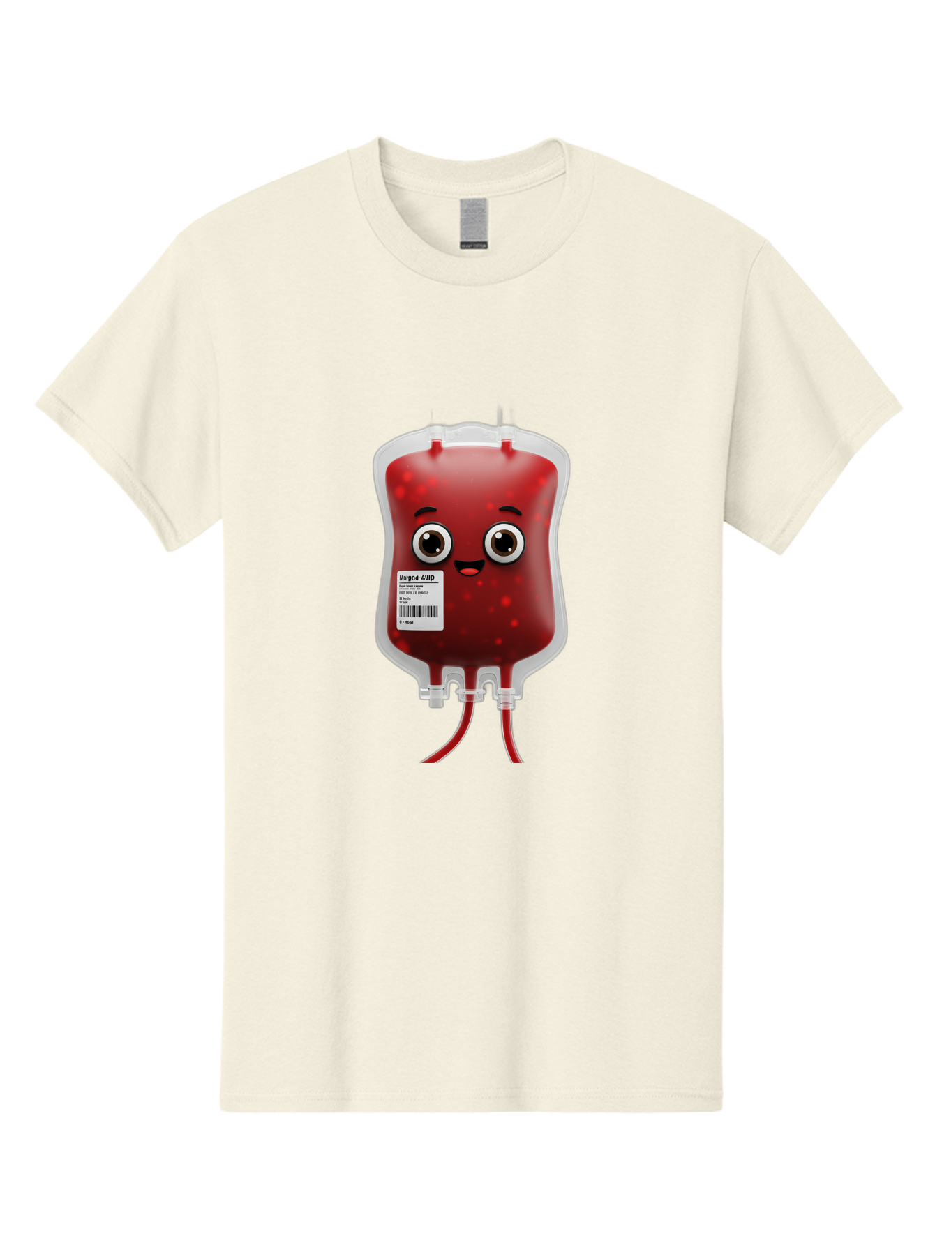 Blood-Bag Men'S Graphic Tee, 100% Cotton, Comfortable Casual Summer Wear, Machine Washable, Blood Bag With Face, Cartoon Character, Red Liquid, Medical Supply, Barcode Label, Iv Drip, Healthcare, Donation, Transfusion Baa169