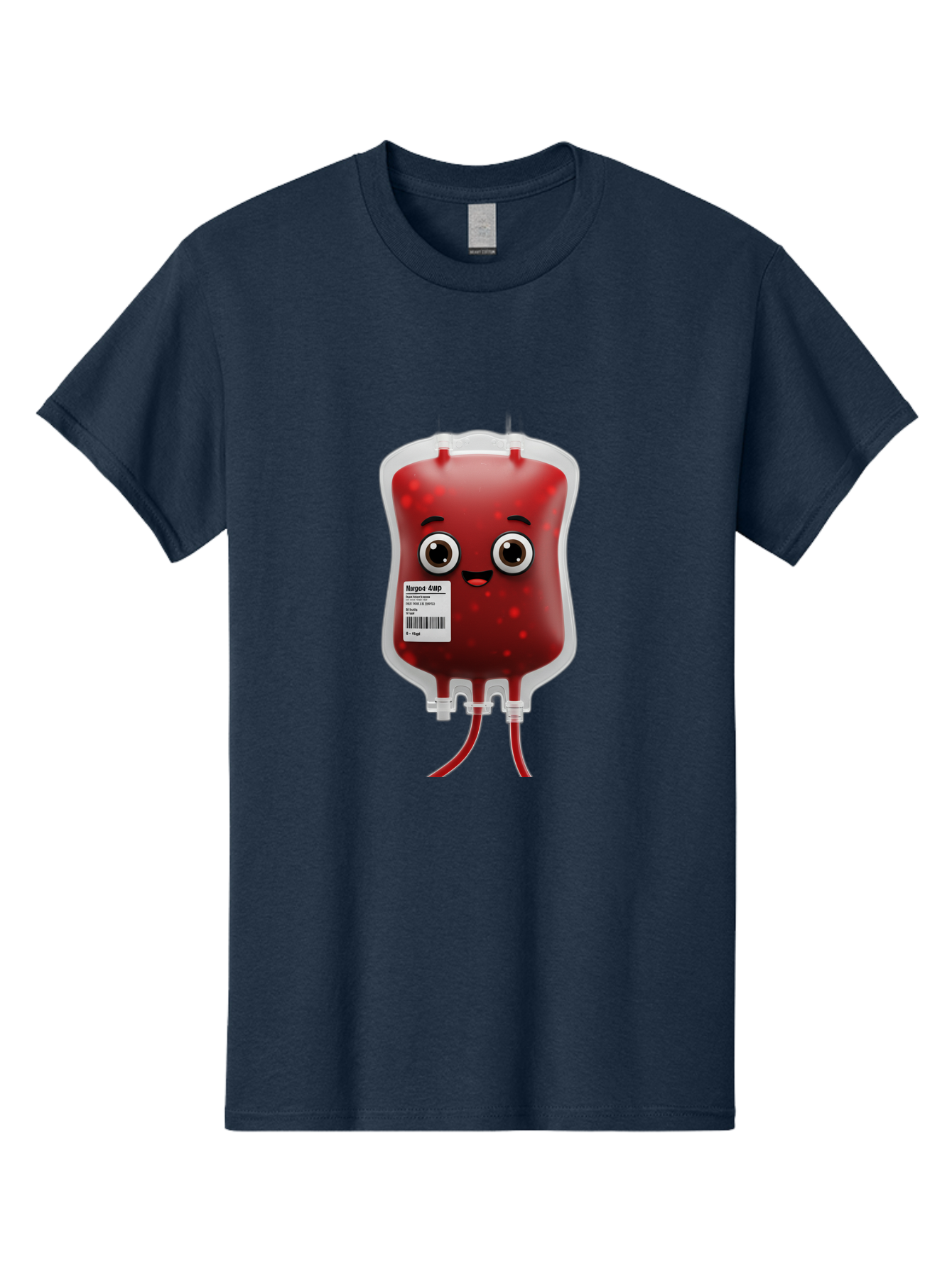 Blood-Bag Men'S Graphic Tee, 100% Cotton, Comfortable Casual Summer Wear, Machine Washable, Blood Bag With Face, Cartoon Character, Red Liquid, Medical Supply, Barcode Label, Iv Drip, Healthcare, Donation, Transfusion Baa169