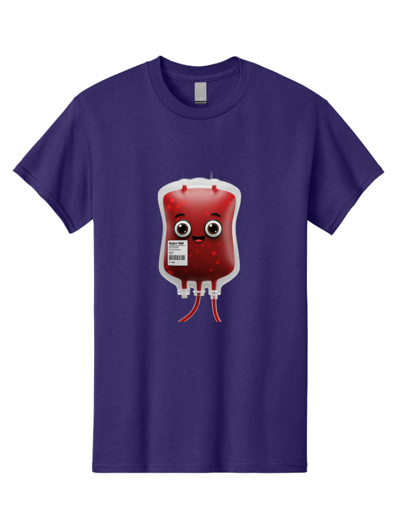 Blood-Bag Men'S Graphic Tee, 100% Cotton, Comfortable Casual Summer Wear, Machine Washable, Blood Bag With Face, Cartoon Character, Red Liquid, Medical Supply, Barcode Label, Iv Drip, Healthcare, Donation, Transfusion Baa169