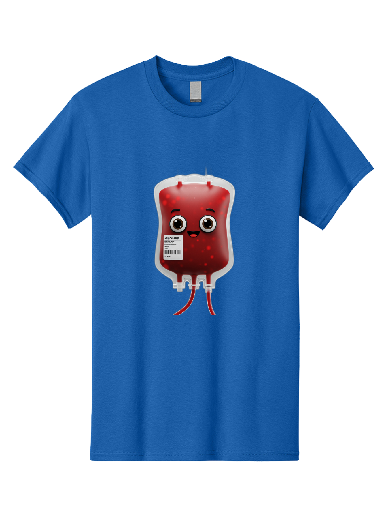 Blood-Bag Men'S Graphic Tee, 100% Cotton, Comfortable Casual Summer Wear, Machine Washable, Blood Bag With Face, Cartoon Character, Red Liquid, Medical Supply, Barcode Label, Iv Drip, Healthcare, Donation, Transfusion Baa169