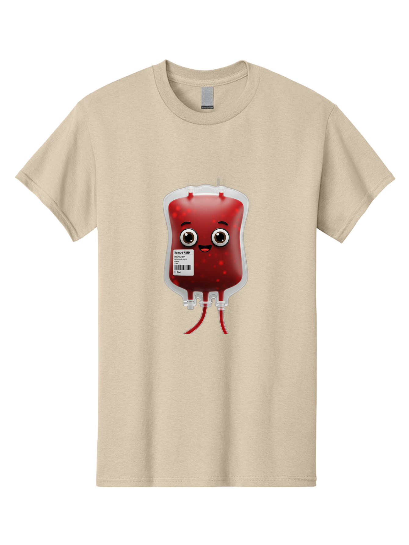 Blood-Bag Men'S Graphic Tee, 100% Cotton, Comfortable Casual Summer Wear, Machine Washable, Blood Bag With Face, Cartoon Character, Red Liquid, Medical Supply, Barcode Label, Iv Drip, Healthcare, Donation, Transfusion Baa169