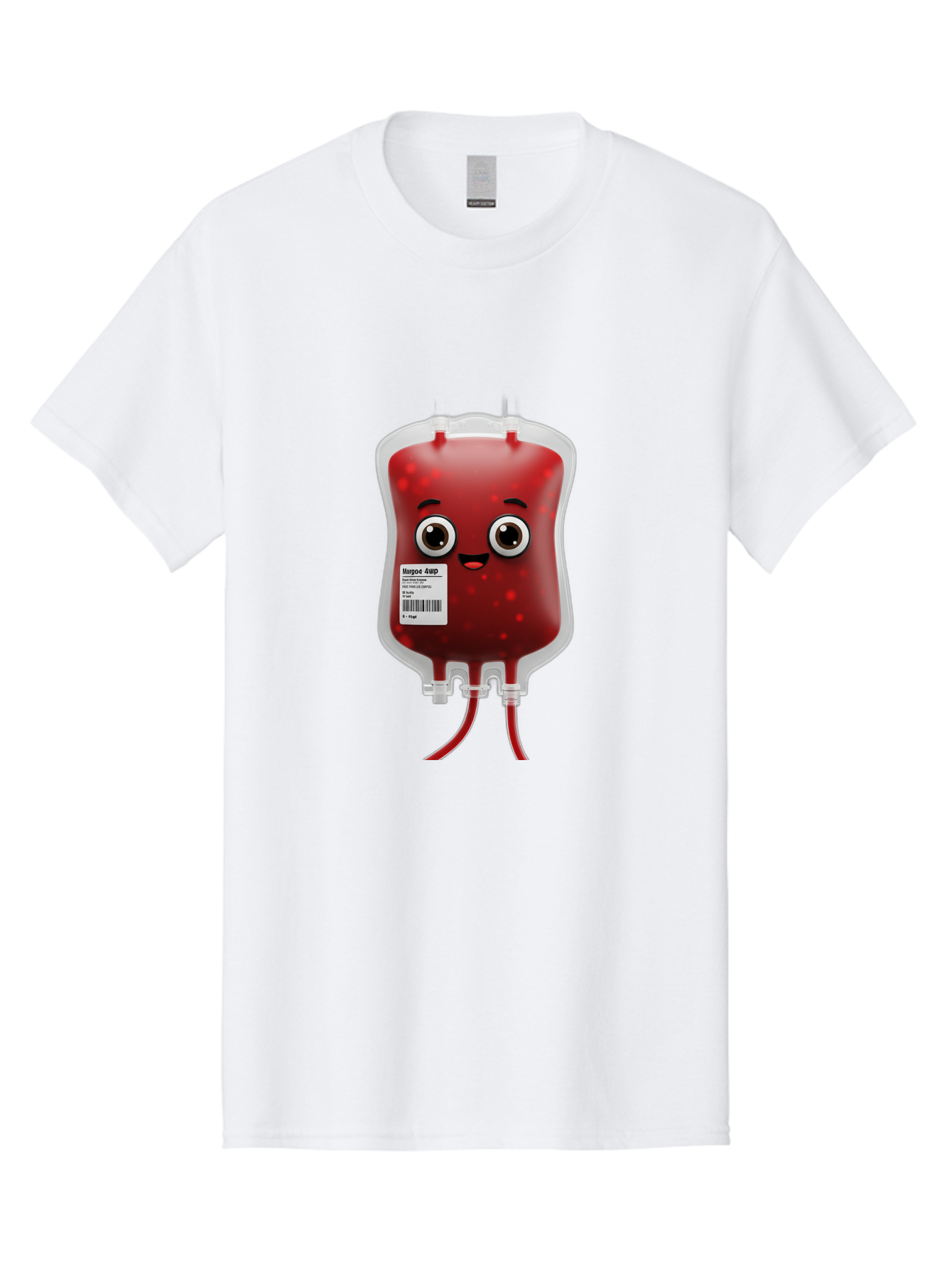 Blood-Bag Men'S Graphic Tee, 100% Cotton, Comfortable Casual Summer Wear, Machine Washable, Blood Bag With Face, Cartoon Character, Red Liquid, Medical Supply, Barcode Label, Iv Drip, Healthcare, Donation, Transfusion Baa169
