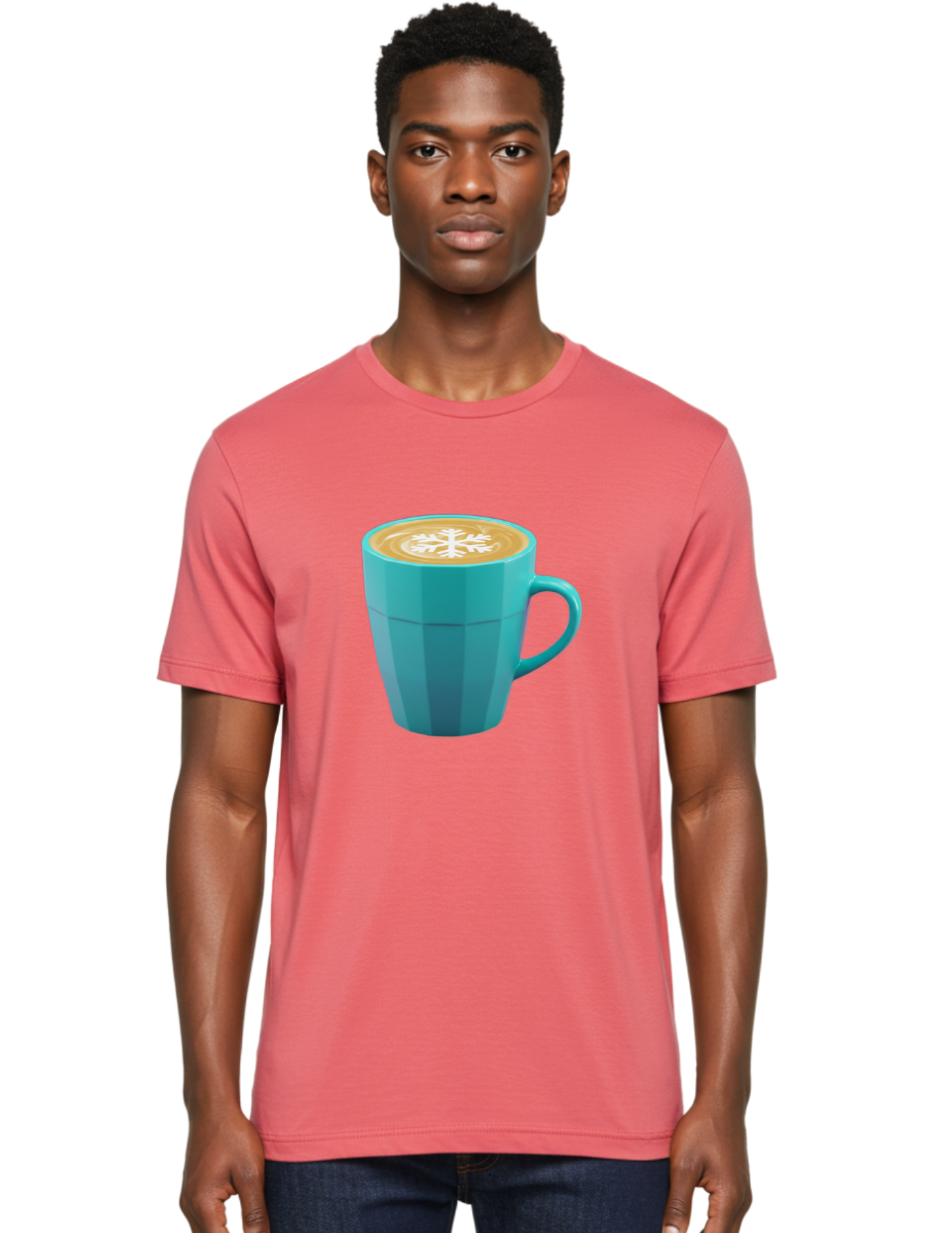 Blue-Coffee-Mug Men'S Graphic Tee, 100% Cotton, Comfortable Casual Summer Wear, Machine Washable, Coffee Cup, Blue Mug, Latte Art, Snowflake Design, Coffee Drink, Morning Coffee, Caffeine Boost, Beverage, Coffee Culture, Winter Theme Baa170
