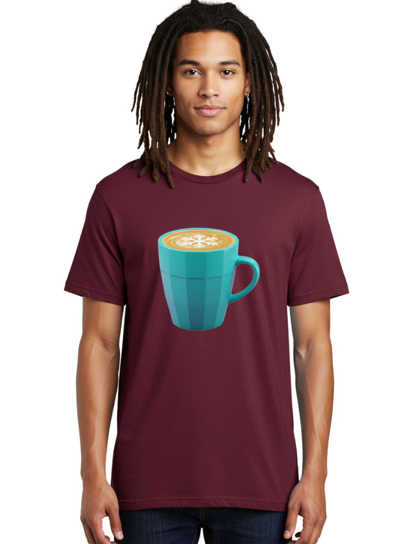 Blue-Coffee-Mug Men'S Graphic Tee, 100% Cotton, Comfortable Casual Summer Wear, Machine Washable, Coffee Cup, Blue Mug, Latte Art, Snowflake Design, Coffee Drink, Morning Coffee, Caffeine Boost, Beverage, Coffee Culture, Winter Theme Baa170